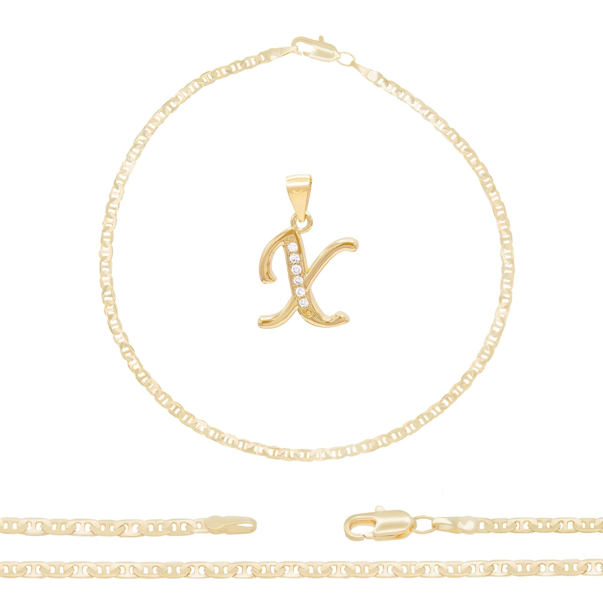 BEBERLINI 14K Gold Filled Letter CZ Charm Initial Anklet for Women - Elegant Mariner Chain Ankle Bracelet Jewelry - Perfect for Everyday Wear, Gifts & Special Occasions