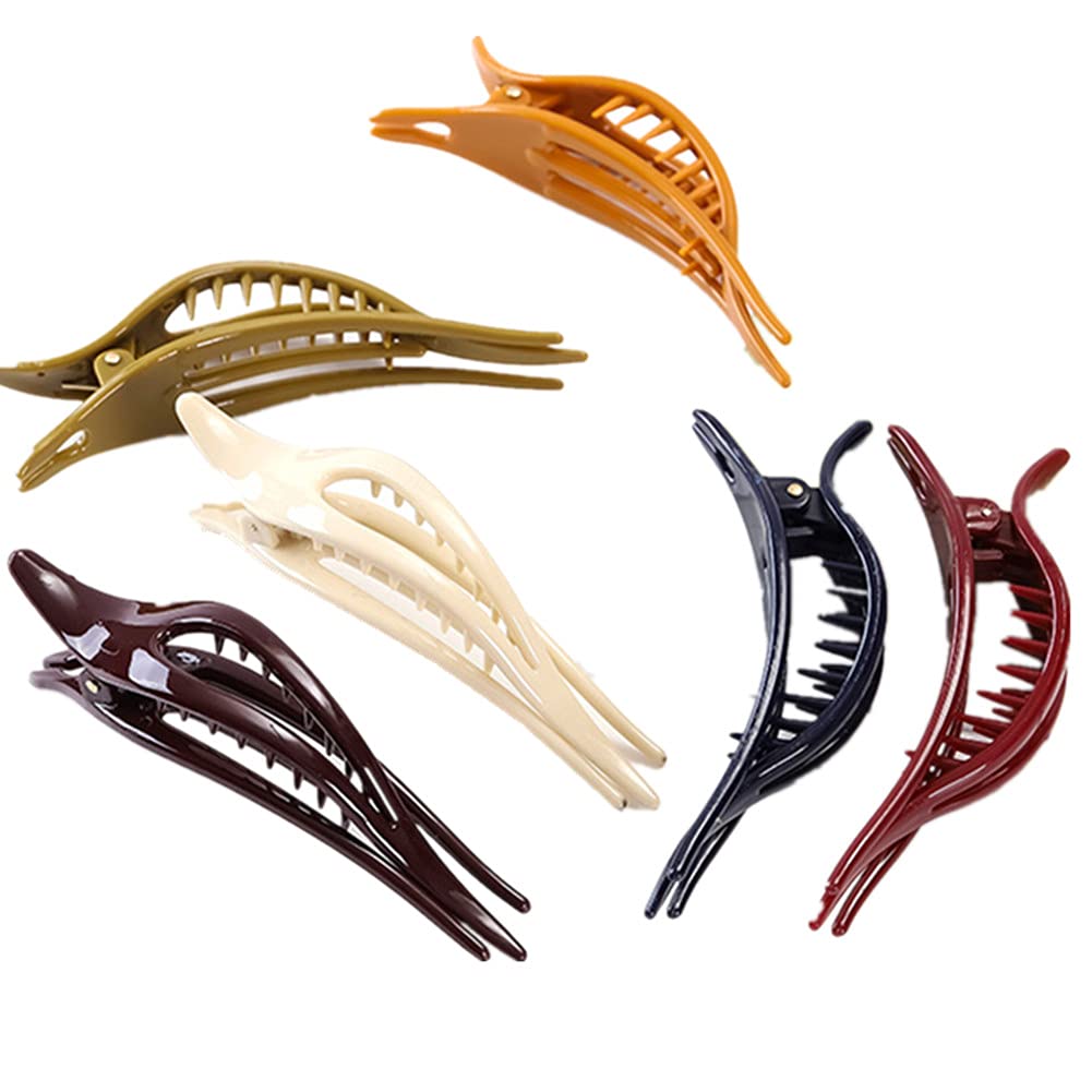 6pcs Large Hair Claw Clips for Thick Hair - 4.7’’ Non-Slip Plastic Hair Clamps for Women, Elegant Hollow Curved Design, Fashion Hair Accessories - Perfect for Work, Gym, Travel and Everyday Styling