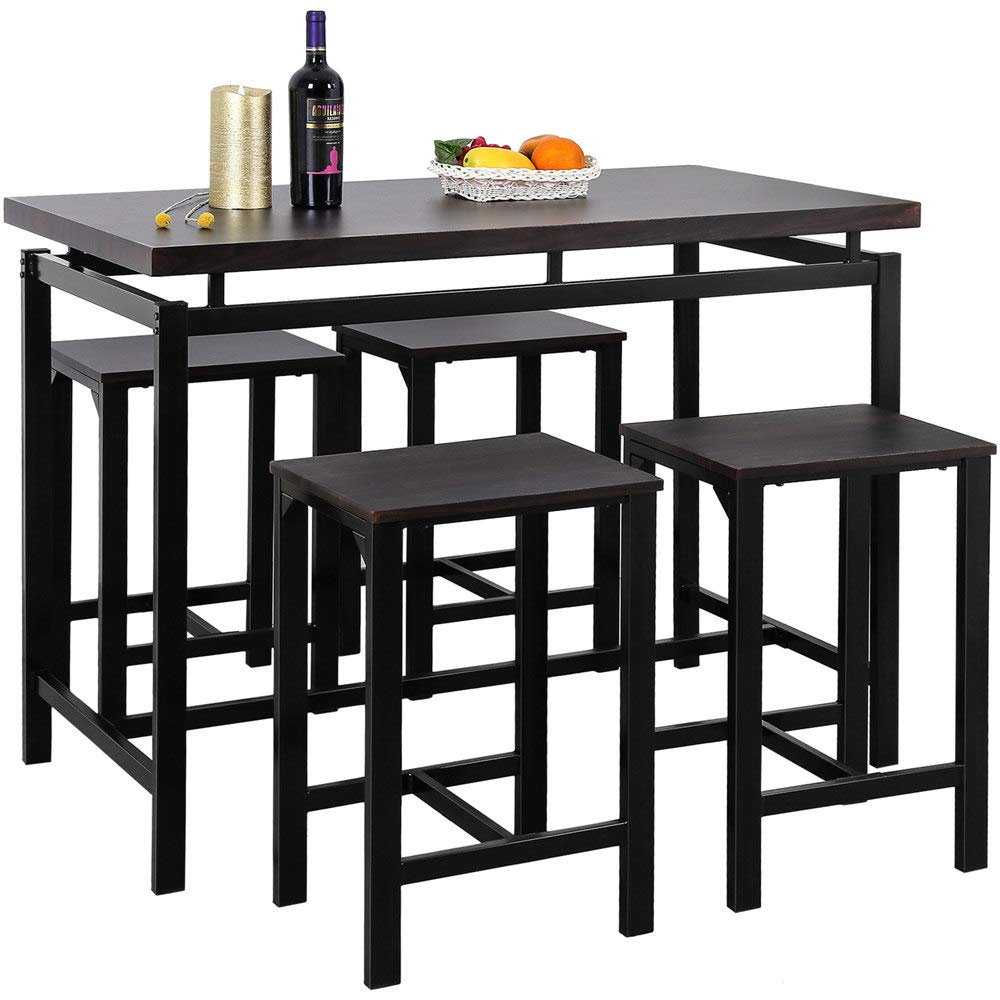 5-Piece Modern Black MDF Dining Table Set with 4 Stools - Kitchen & Dining Room Furniture for Small Spaces, Apartments, Breakfast Nooks & Compact Homes