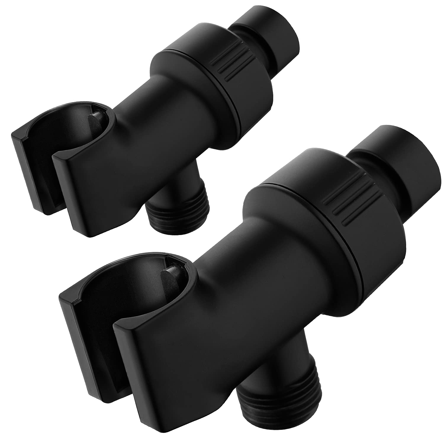 2-Pack Universal Shower Head Holder with Adjustable Brass Pivot - Matte Black Shower Hose Bracket for Bathroom, Spa & RV - Perfect for Handheld Shower Wand Mounting