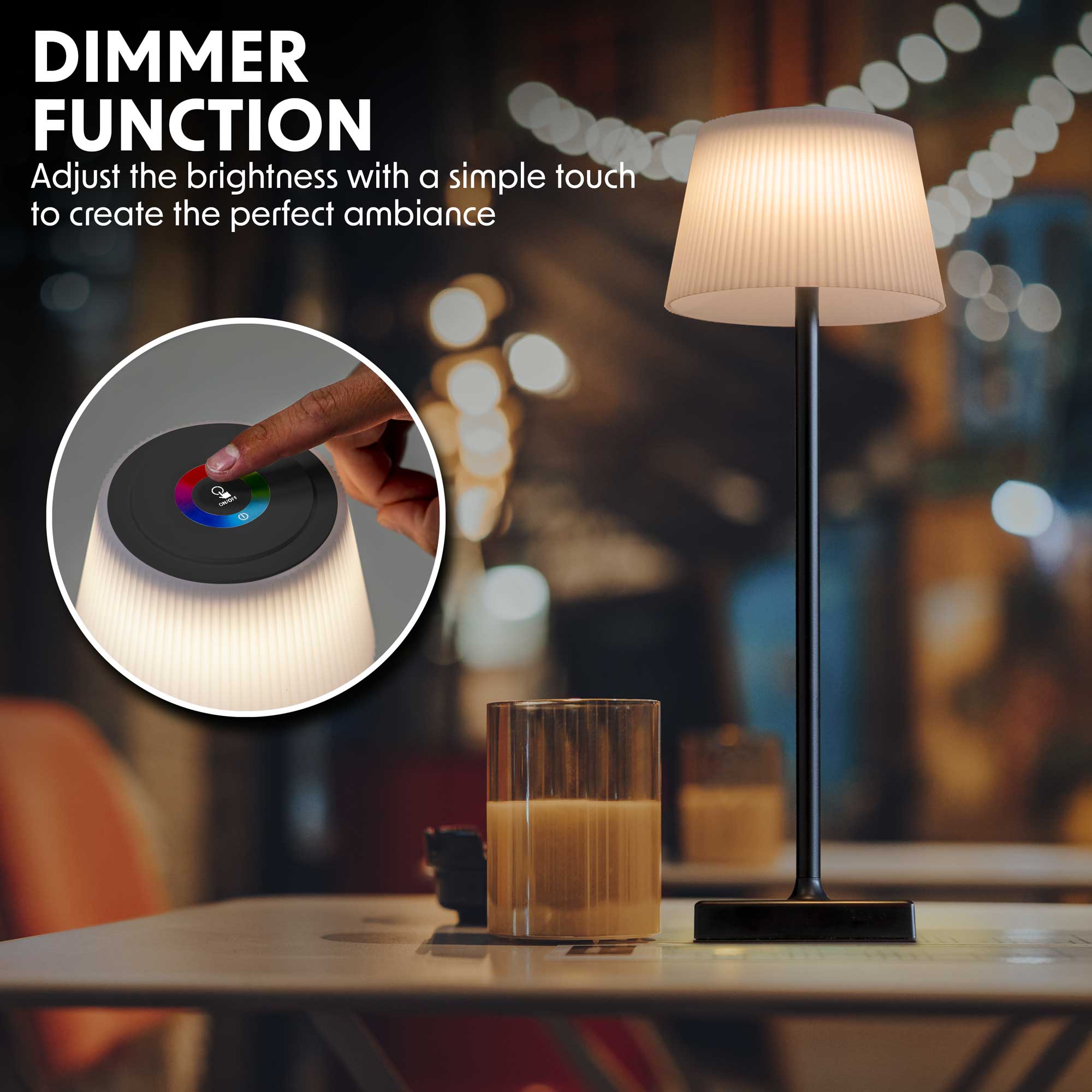 Rechargeable LED Table Lamp with RGB Color Changing - Portable Desk Light for Home, Office, Restaurant - Black (Model DH212) - Perfect for Bedroom Nightstand, Study Room, and Cafe Ambiance Lighting
