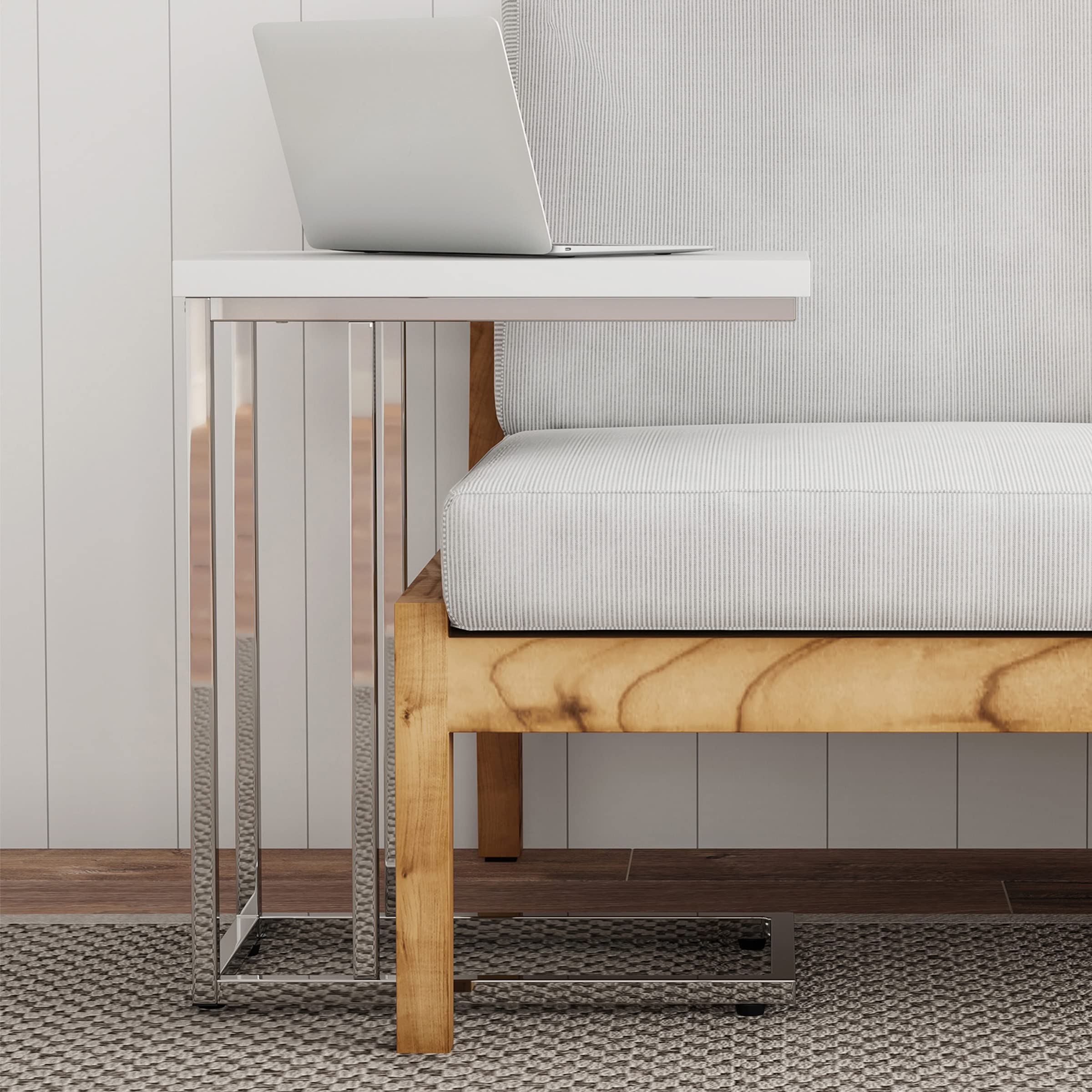 Lavish Home Modern C-Shaped End Tables Set of 2 - Space Saving Sofa Side Tables, Laptop Desk & Bedside Nightstands - White Accent Furniture for Living Room, Bedroom & Small Spaces