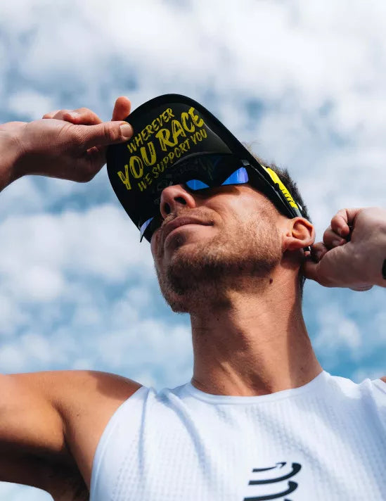 Compressport Unisex Ultralight Running Visor - Yellow & Black | Breathable Sun Protection for Outdoor Sports & Hiking