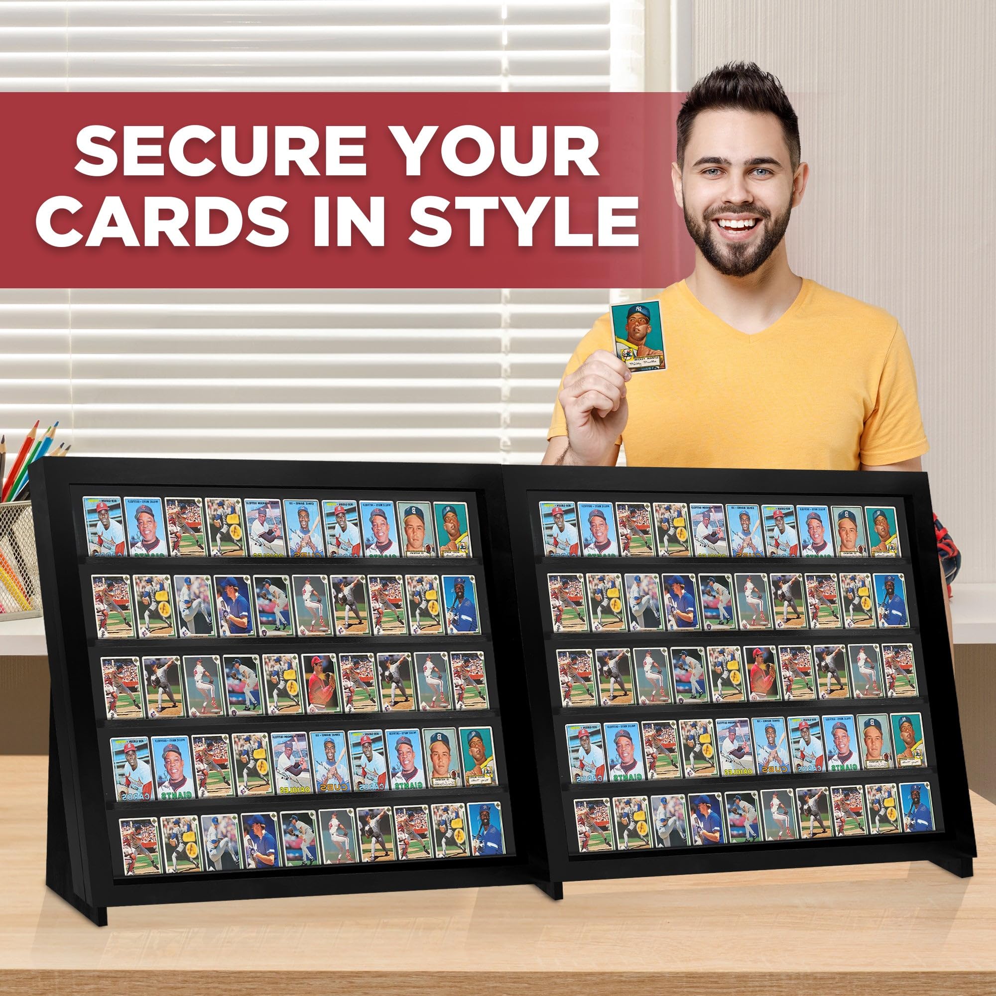 Premium Baseball Card Display Case with Stand - Lockable Tabletop Sports Card Holder for Pokemon, Football & Basketball Trading Cards - Perfect for Collectors, Home Decor & Gift Giving