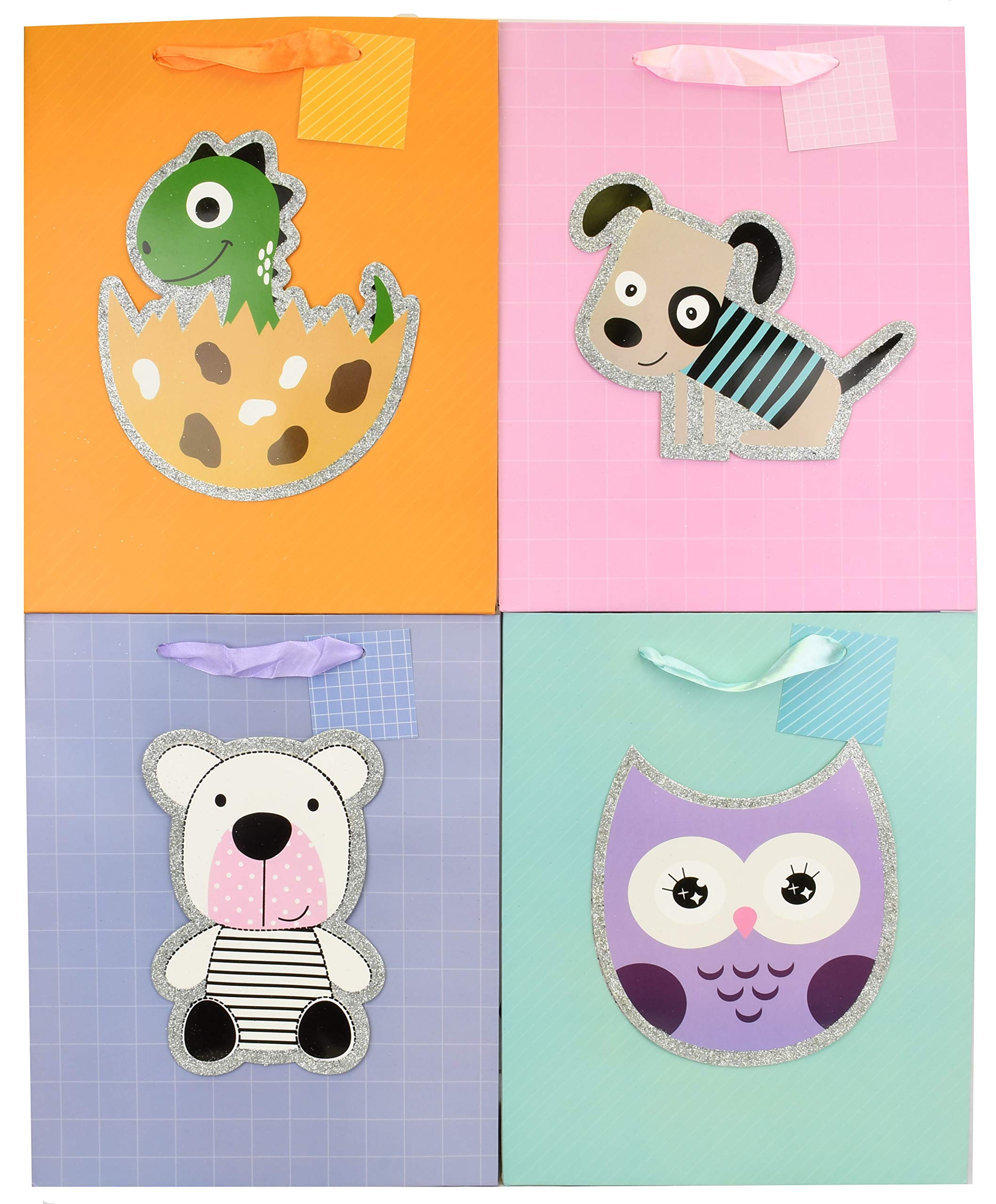 12-Piece Baby Shower Gift Bags Set - Large Pop-Up Animal Design with Glitter for Newborn & Toddler Presents | Perfect for Birthday Parties, Baby Showers & Holiday Gifts