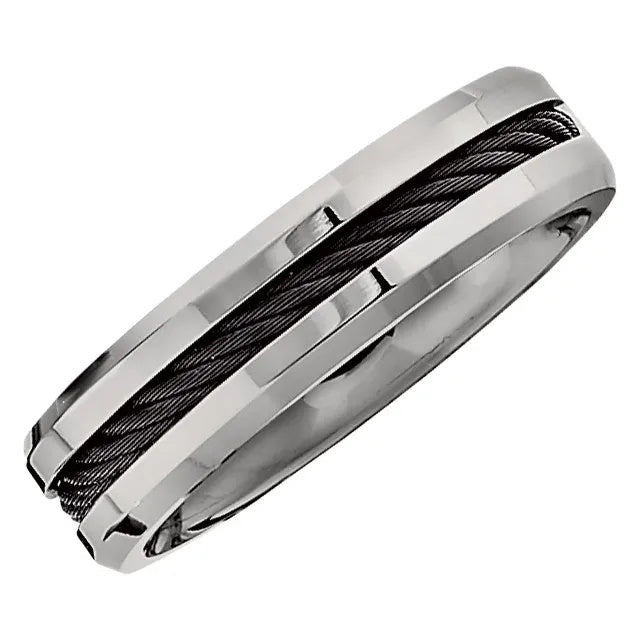 Premium 6mm Titanium & Black Steel Cable Bracelet - Adjustable Sizes 6.5