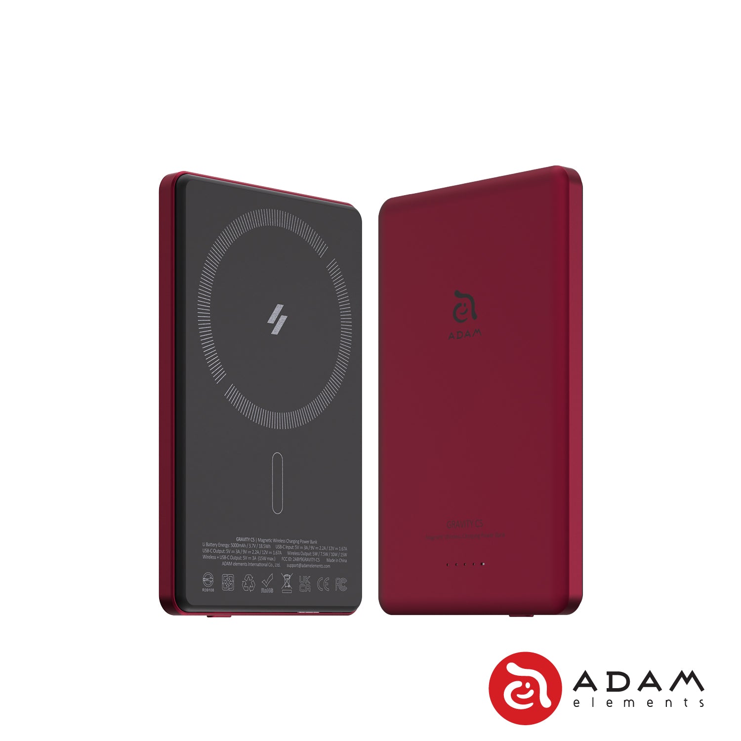 ADAM elements GRAVITY C5 Ultra Slim Magnetic Power Bank - Portable Charger for iPhone, Android, AirPods | Perfect for Travel, Outdoor Adventures & Daily Commute