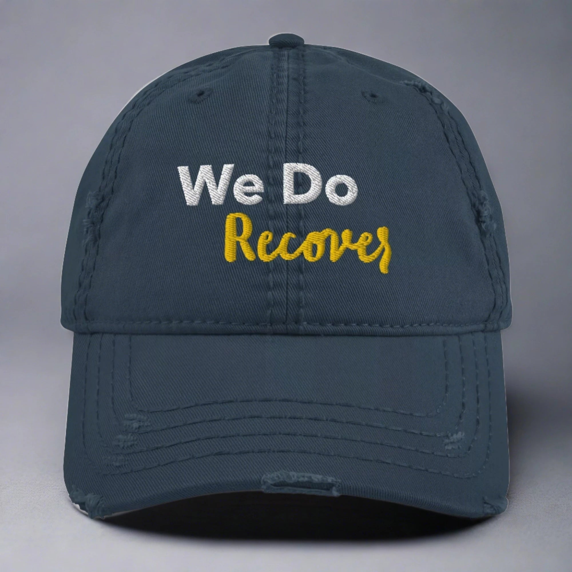 Distressed 'We Do Recover' Dad Hat - Vintage Baseball Cap for Men & Women - Perfect for Casual Wear, Outdoor Activities, and Street Fashion