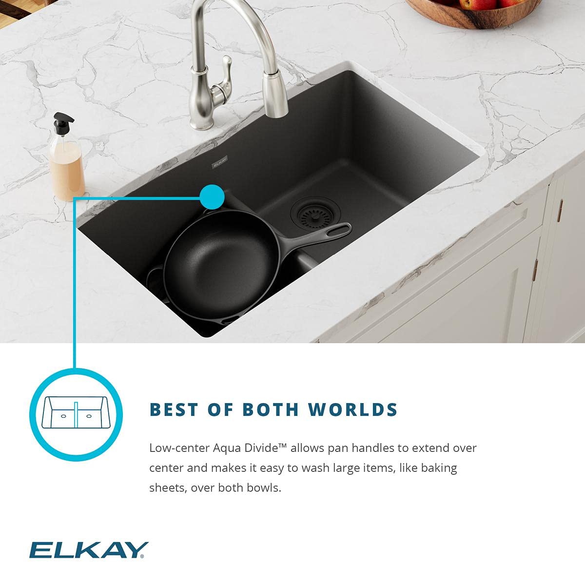 Elkay Quartz Classic ELGDULB3322BK0 Black Equal Double Bowl Undermount Kitchen Sink - Durable & Stylish for Modern Home Cooking & Dishwashing