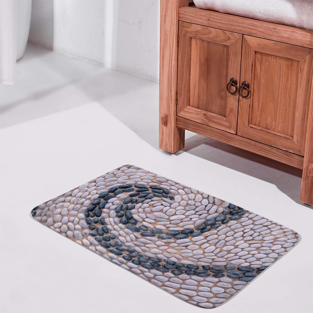 Non-Slip Bath Rug - Absorbent Microfiber Velvet Bath Mat with Old Cobblestone Pattern, Soft Shower & Bathroom Floor Carpet, 24