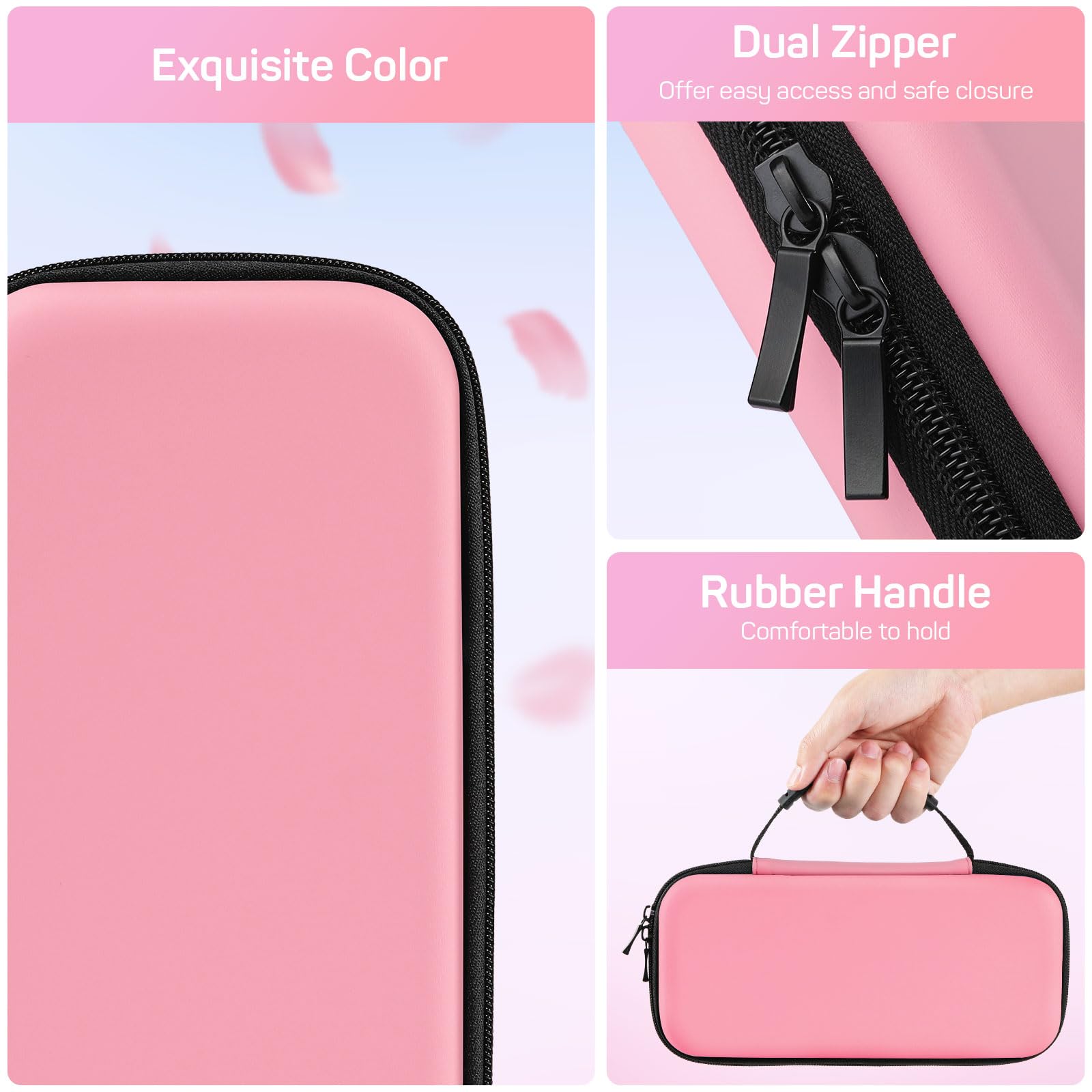 MoKo Hard Carrying Case Compatible with Nintendo Switch/Switch OLED - Portable Protective Case with 10 Game Card Slots | Travel & Storage Accessories | Pastel Pink