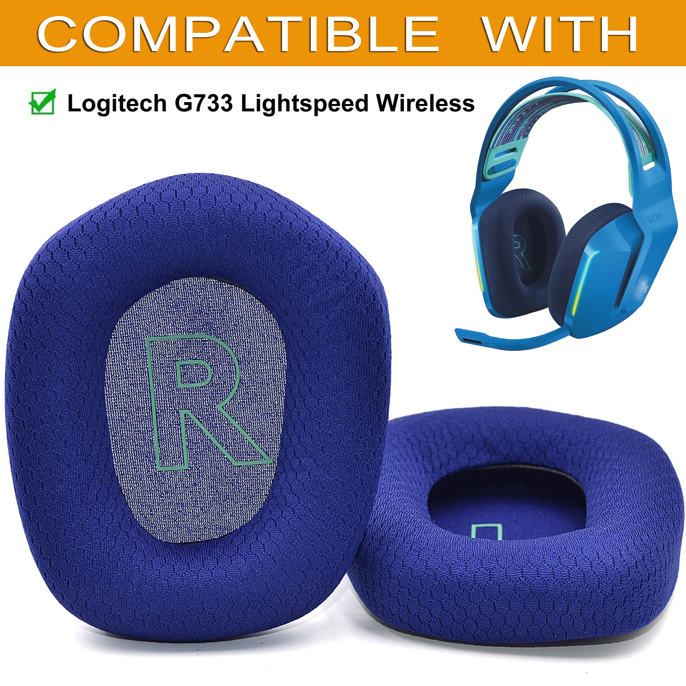 Defean Replacement Ear Cushion Pads for Logitech G733 Lightspeed Wireless Gaming Headset - Durable Mesh Fabric, Comfort Noise Isolation Foam (Blue) - Perfect for Long Gaming Sessions & Office Work