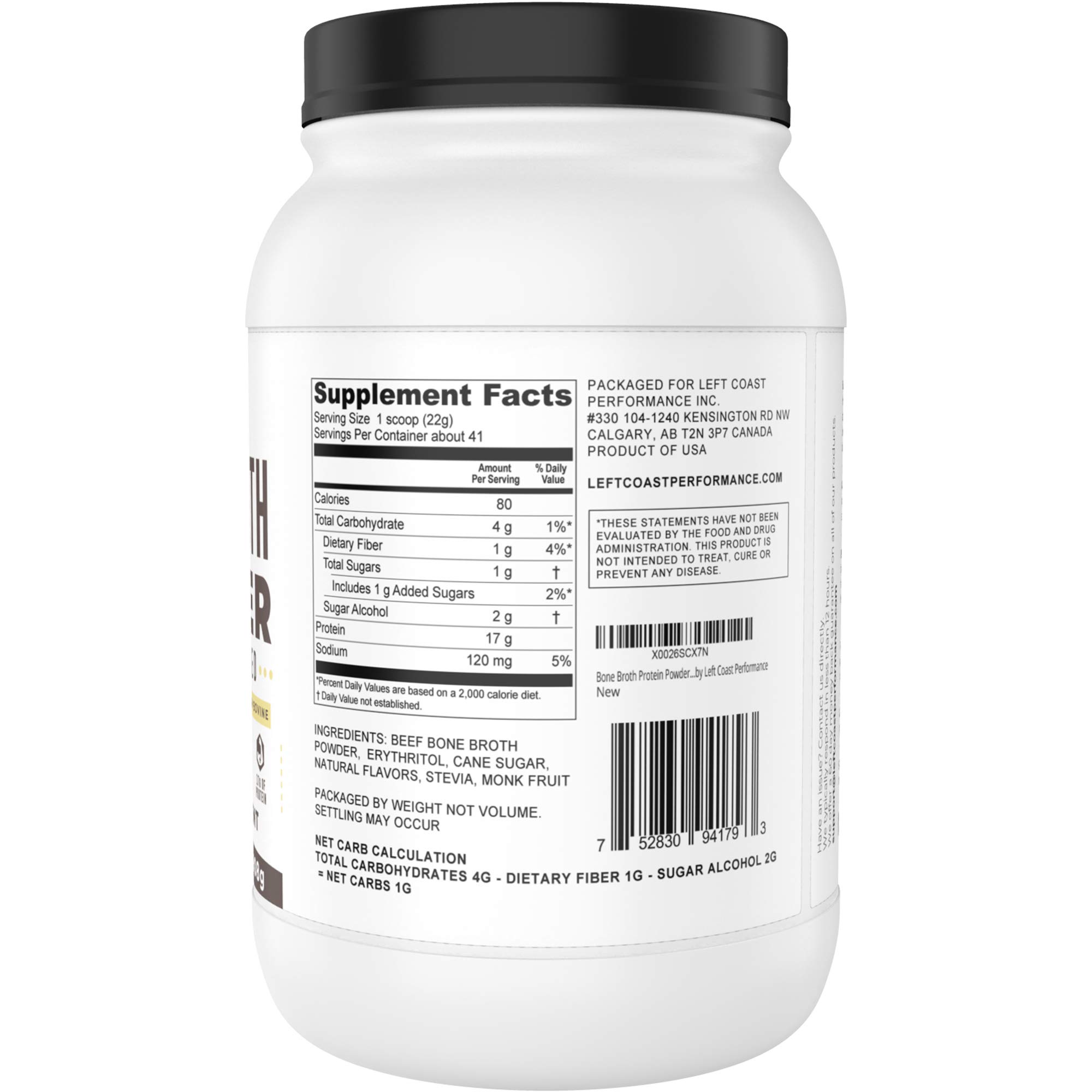 Left Coast Performance 2lb Pure Bone Broth Protein Powder & 2lb Vanilla Bone Broth Supplement - Grass-Fed Collagen for Gut Health, Joint Support & Post-Workout Recovery