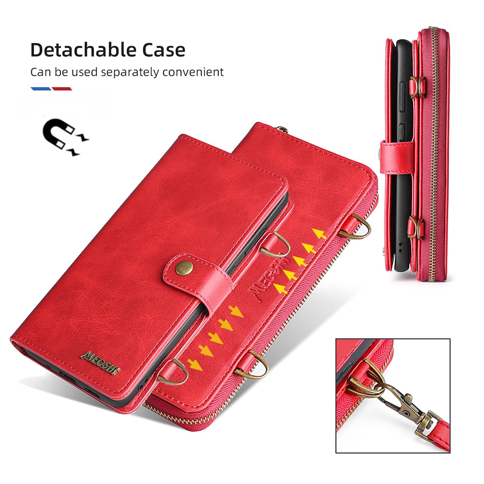 Multi-Function Wallet Phone Case for iPhone 12 with Crossbody Chain Strap - 13 Card Slots, 3 Cash Pockets & Zippered Wallet | Perfect for Travel, Shopping & Everyday Use