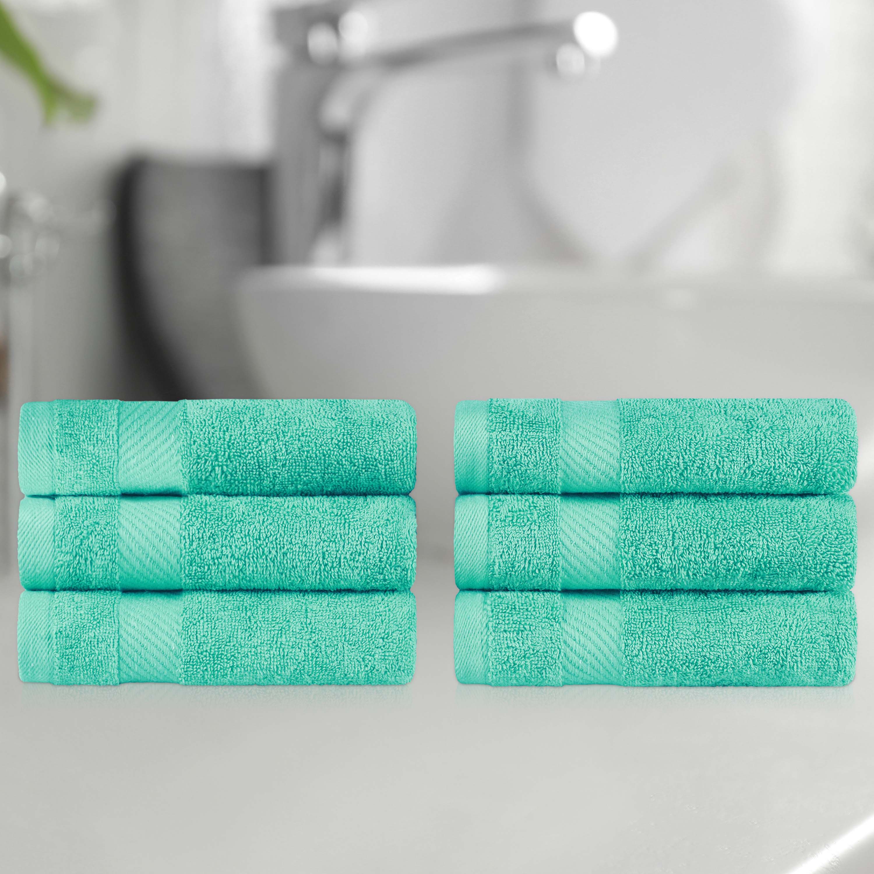 Premium 6-Piece Egyptian Cotton Hand Towel Set with Elegant Dobby Border - Soft & Absorbent for Bathroom, Kitchen, and Guest Use