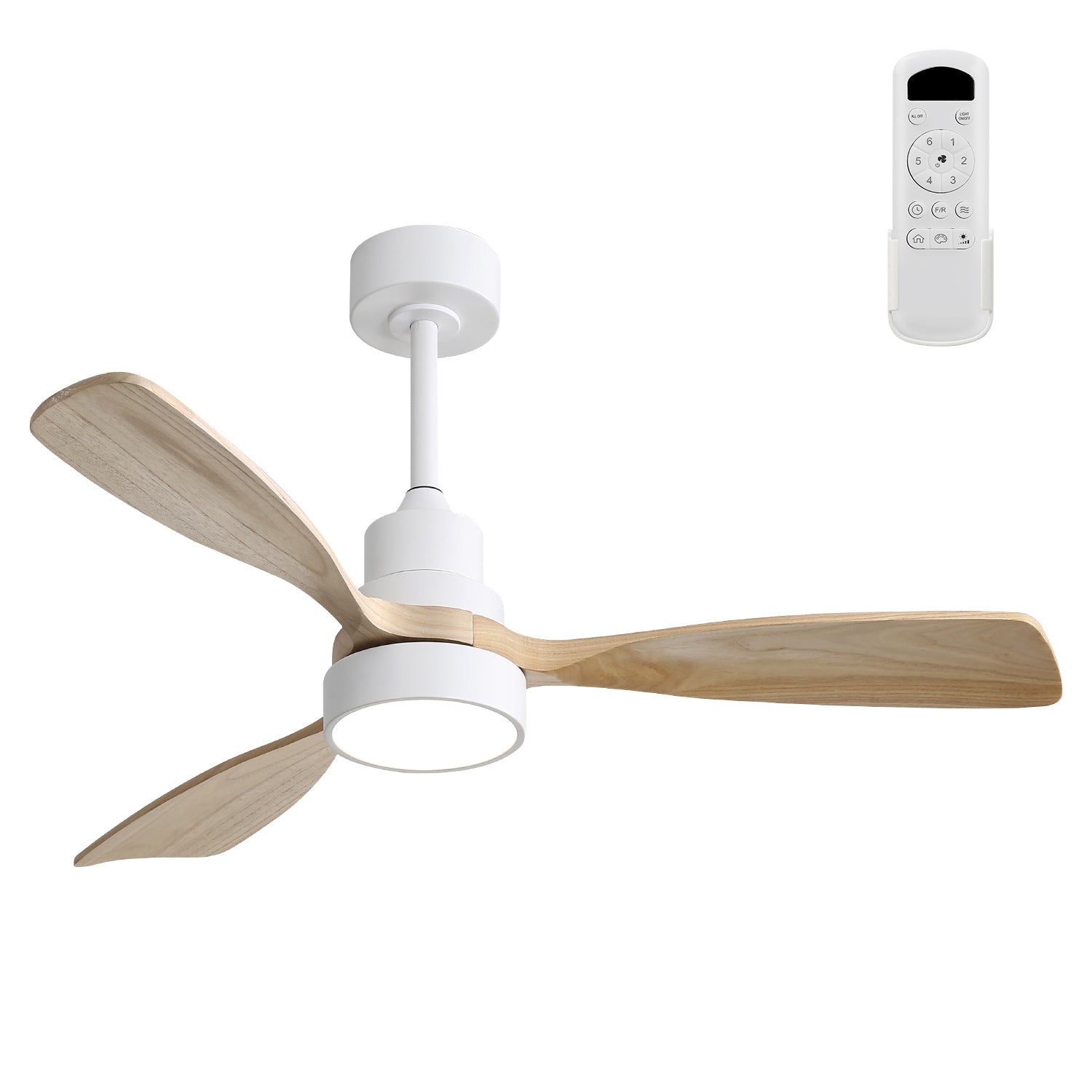 48 Inch Indoor Ceiling Fan With Light - 3 Solid Wood Blades, Remote Control, Reversible DC Motor - Perfect for Living Room, Bedroom & Home Office - Quiet & Energy Efficient Cooling Solution