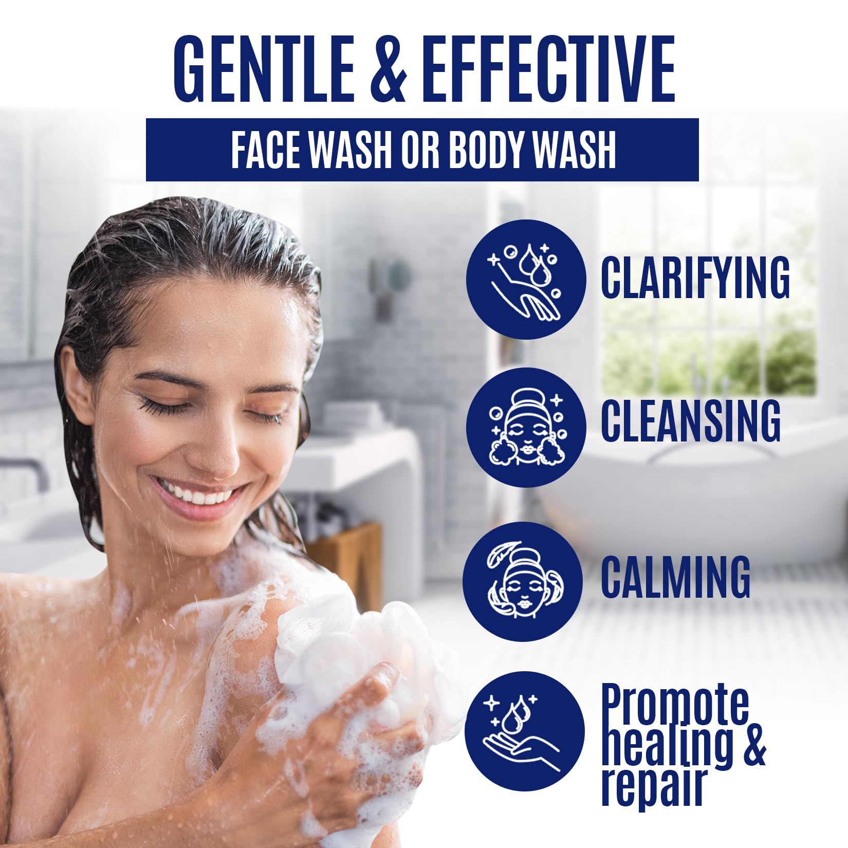 2% Pyrithione Zinc Face Wash & Body Cleanser for Acne, Rosacea, Eczema - Dermatitis & Psoriasis Relief - Soothing Zinc Therapy Soap for Itchy Skin - Made in USA | Daily Facial Cleanser & Body Wash for Sensitive Skin Care Routine