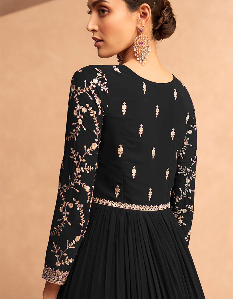 Elegant Black Faux Georgette Anarkali Pant Suit for Women - Perfect for Weddings, Parties & Festive Occasions