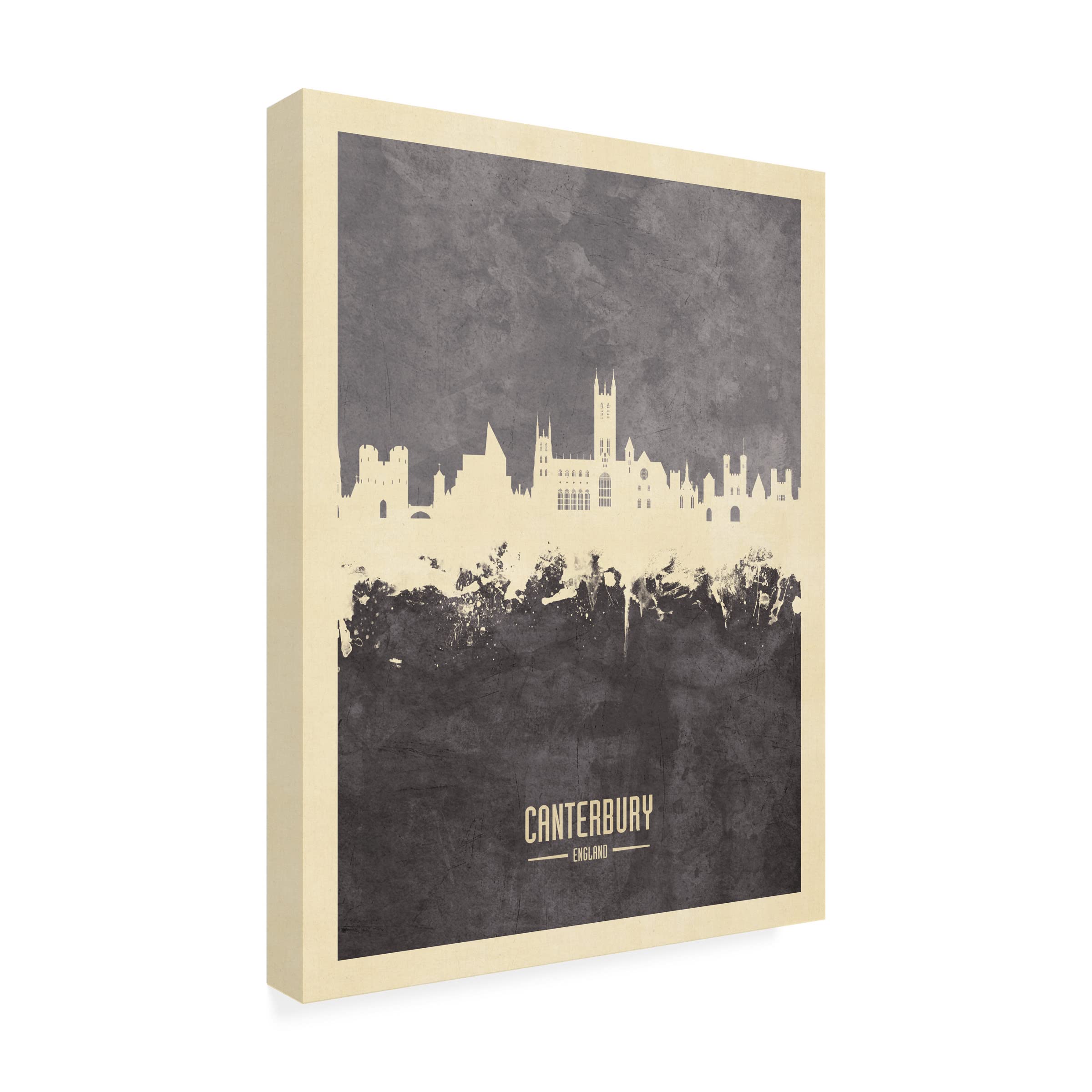 Michael Tompsett 'Canterbury England Skyline Gray' Canvas Art Print - Modern Landscape Wall Decor for Living Room, Bedroom & Office - Trademark Fine Art Collection