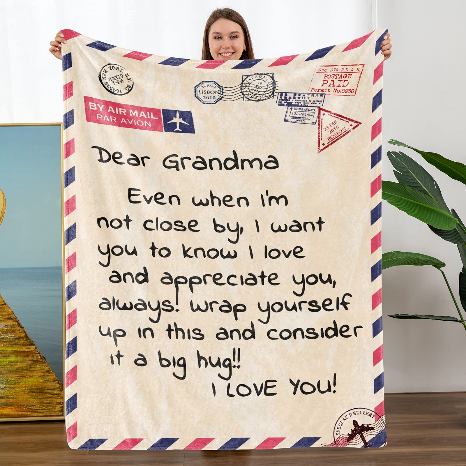Cozy Grandma Birthday Blanket - Soft & Warm 55x70 Inch Throw for Christmas, Retirement Gifts - Yellow Hug-Inspired Design - Perfect for Snuggling, Nursing Homes & Family Gatherings
