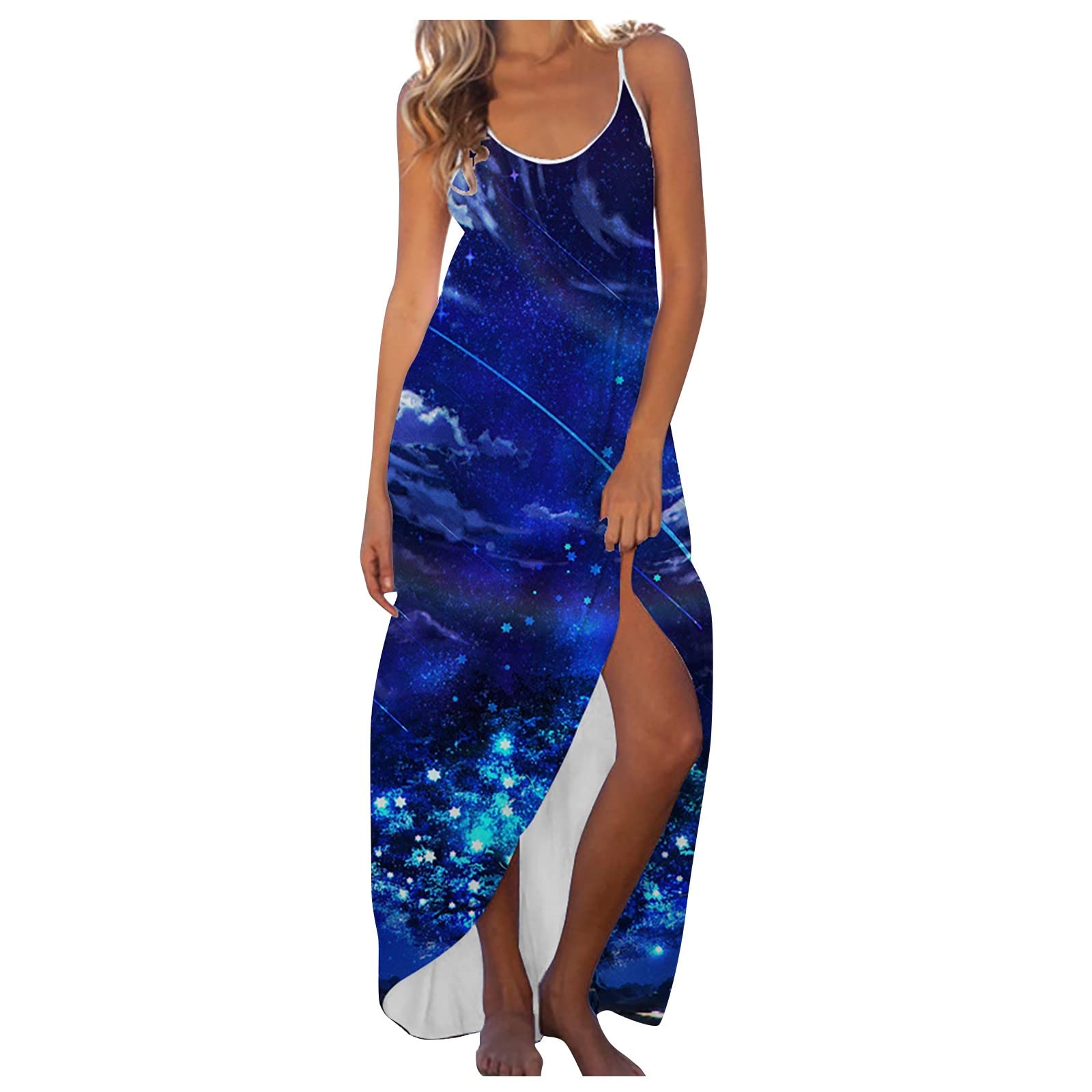 Bohemian Maxi Dresses for Women - Floral & Tie-Dye Summer Spaghetti Strap V-Neck Loose Fit Long Dress | Sexy Casual Beach Wear, Vacation Outfit, Music Festival Fashion | Perfect for Beach Parties, Summer Vacations, and Outdoor Concerts