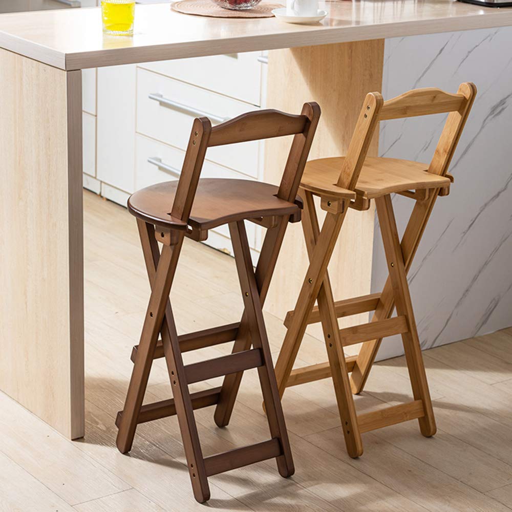 Solid Wood Folding Bar Stools with Backrest & Footrest - Counter Height Kitchen Stools for Breakfast Nook, Dining Room & Home Bar - Brown Wooden Stools for Compact Spaces