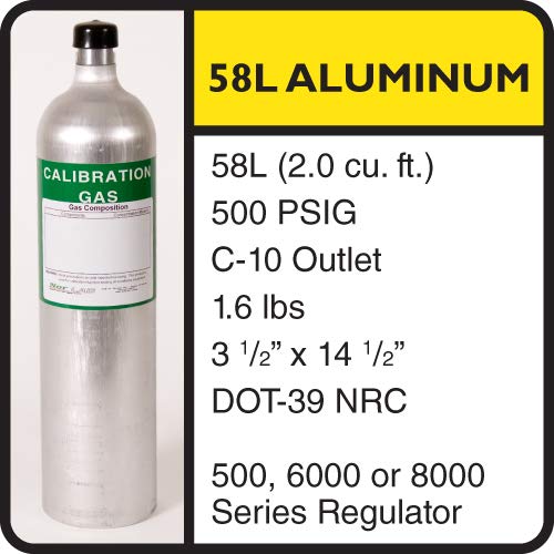 50 PPM Hydrogen Sulfide (H2S) Calibration Gas in 58L Aluminum Cylinder - Air Balance for Gas Detector Testing | Industrial Safety & Environmental Monitoring Use