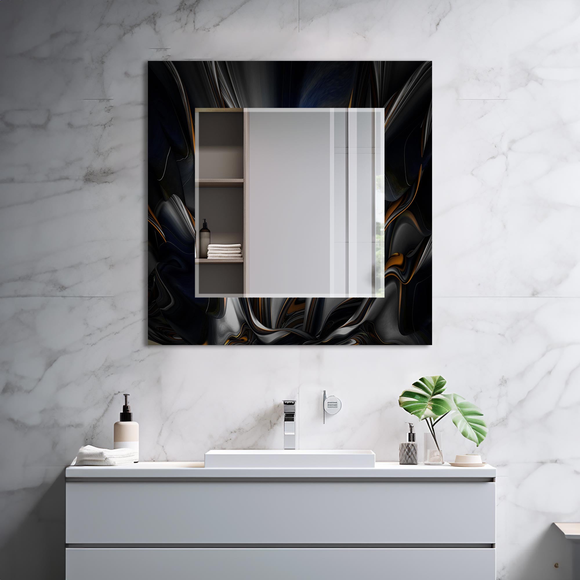 Abstract Floral Tempered Glass Mirror - Elegant Wall Decor for Bedroom, Living Room & Bathroom | Shatterproof & Stylish Home Accent