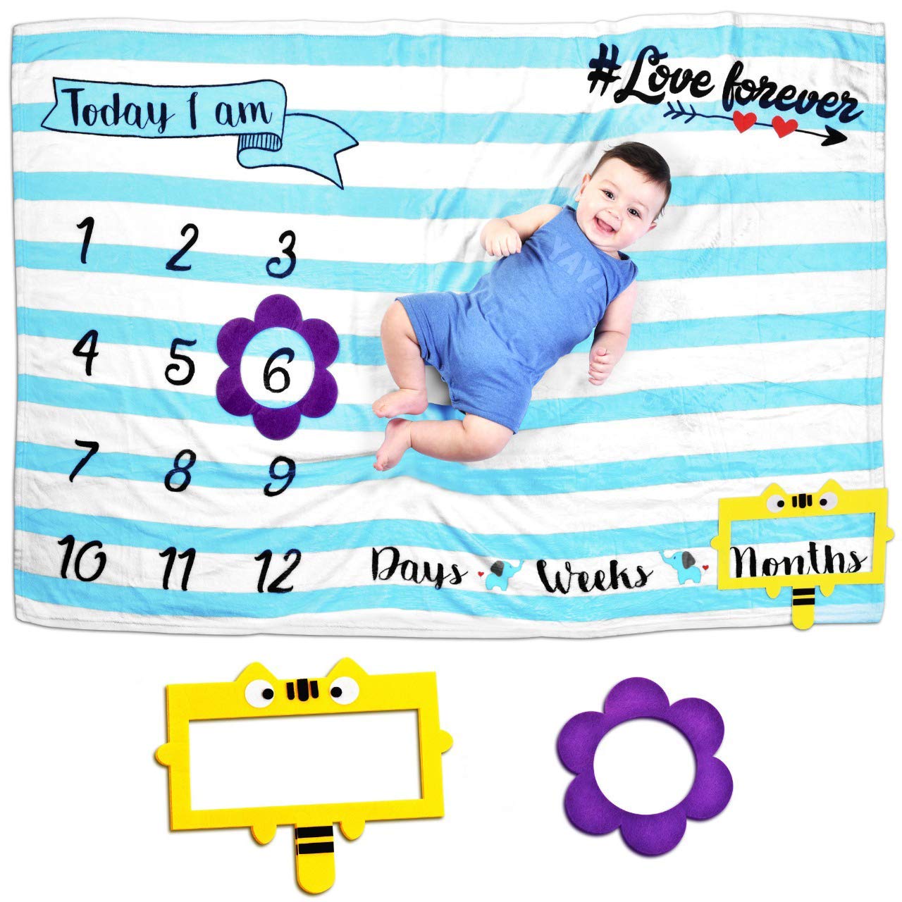 2pcs Baby Memory Book & Clean Touch Ink Pad Set with 28 Monthly Milestone Stickers + Blue/Pink Blanket - Newborn Keepsake Gift for Mom by Tiny Gifts | Perfect for Baby's First Year, Photo Shoots & Milestone Tracking
