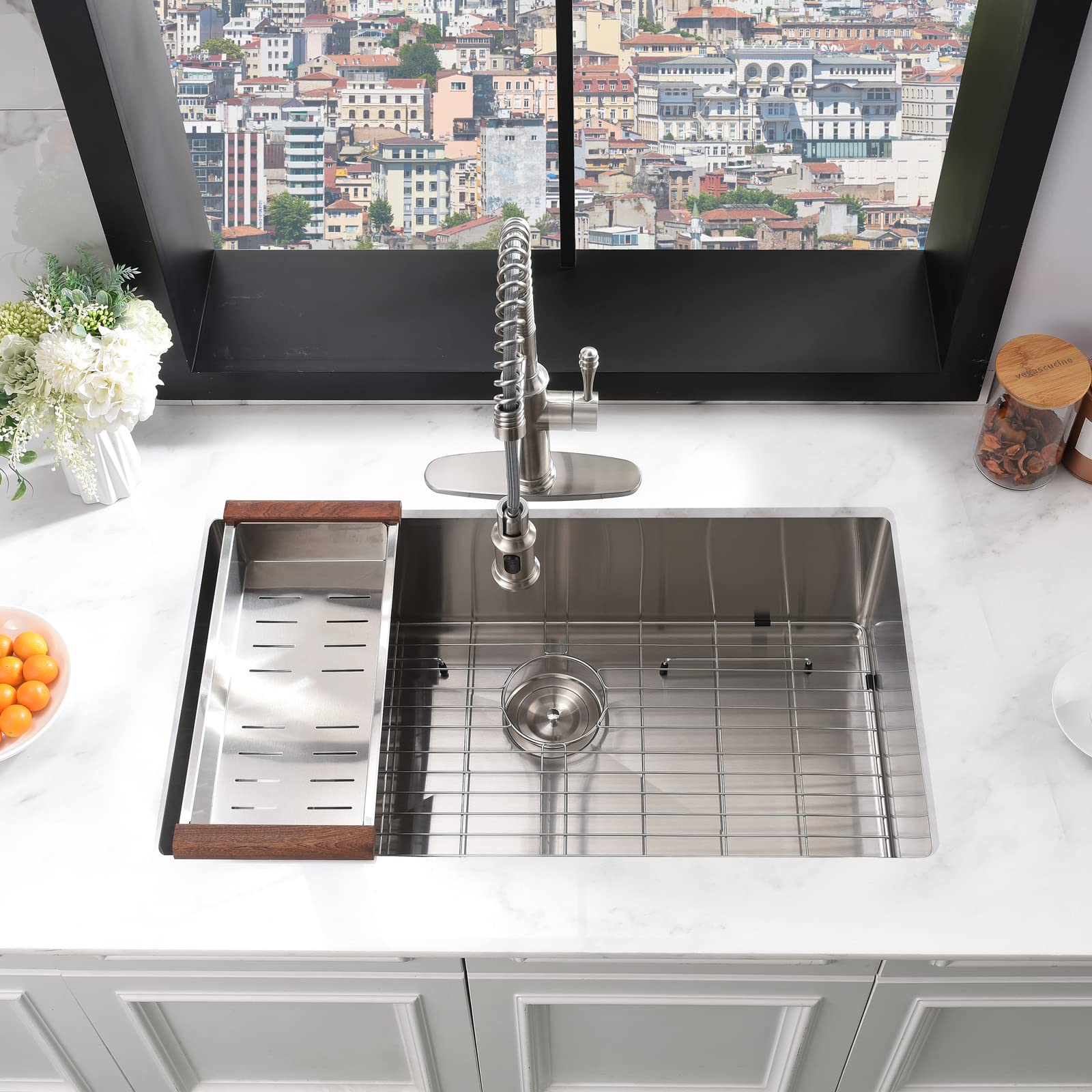 30×19 Inch Undermount Kitchen Sink - 16 Gauge Brushed Nickel 304 Stainless Steel - 10 Inch Deep Single Bowl Sink for Modern Kitchens | Perfect for Food Prep, Dishwashing & Small Space Cooking