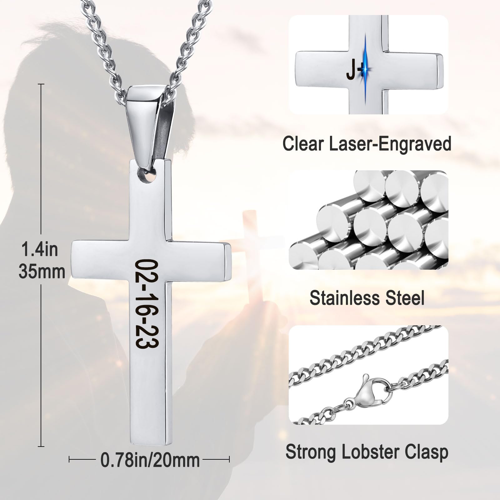 Custom Engravable Cross Pendant Necklace for Men & Women - Personalized Christian Jewelry, Easter Gift, Birthday Present - Perfect for Church, Weddings & Daily Wear