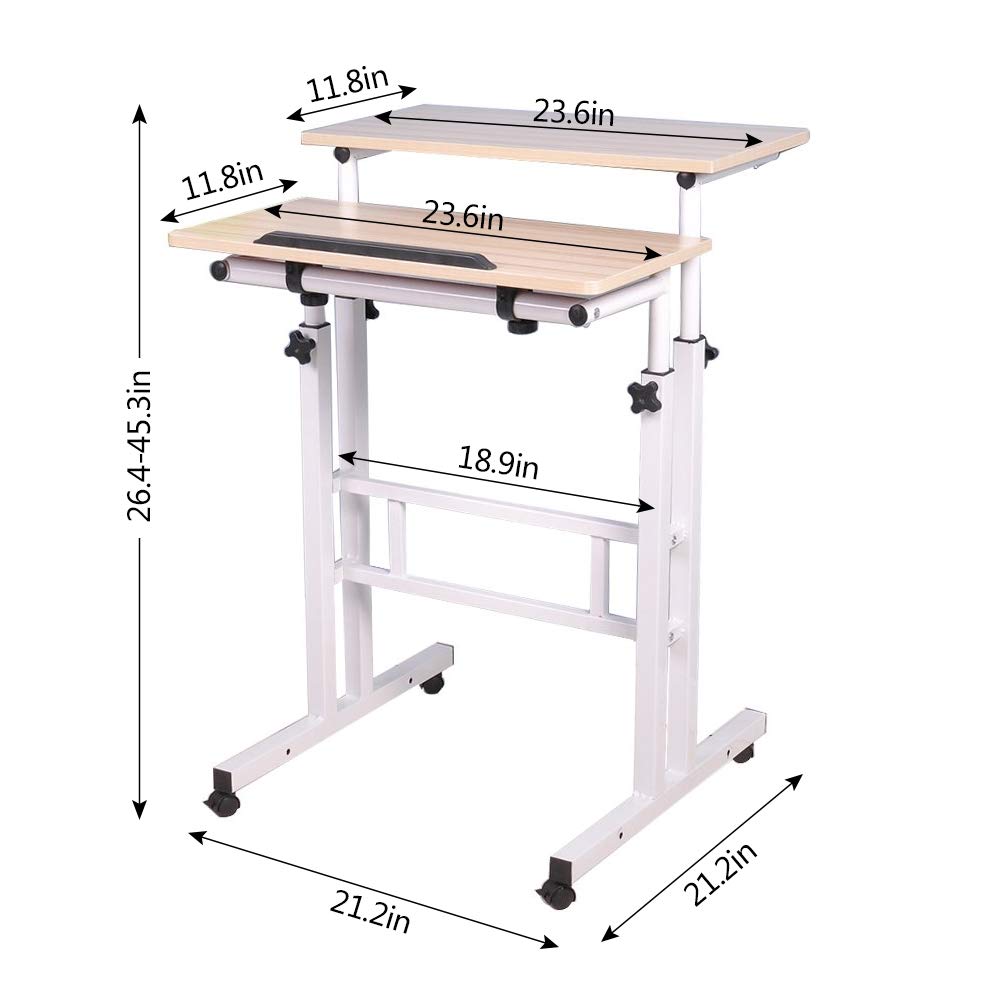 Adjustable Mobile Standing Desk with Wheels - FOME Height Adjustable Laptop Workstation, Rolling Presentation Cart with Tilting Panel for Office & Home Use - Perfect for Standing & Seating Work Modes in Workspaces, Classrooms & Conferences
