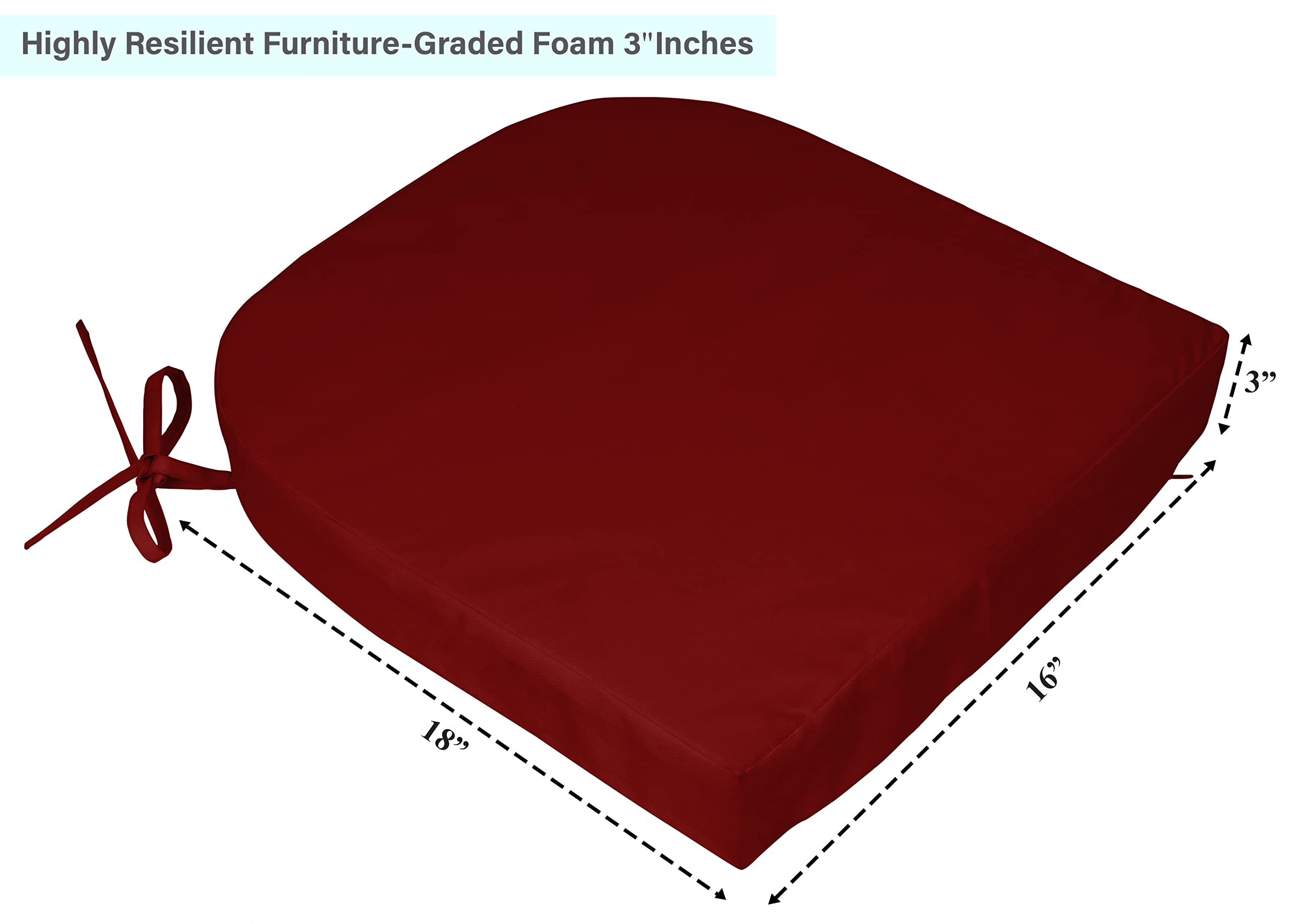Premium Indoor/Outdoor Chair Cushions Set of 2 - 16x18 Inch Rounded Back Patio Seat Cushions with Ties for Garden Furniture, Deck Chairs & Home Decor (Red) - Perfect for Backyard Lounging, Poolside Relaxation & Outdoor Dining