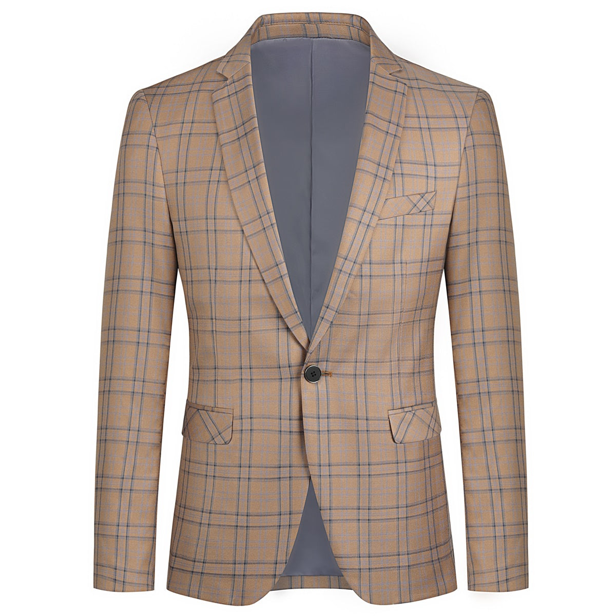 Plaid Stripe Slim Fit 2-Piece Casual Suit for Men - Deep Khaki Color | Perfect for Business Casual, Weddings & Formal Events