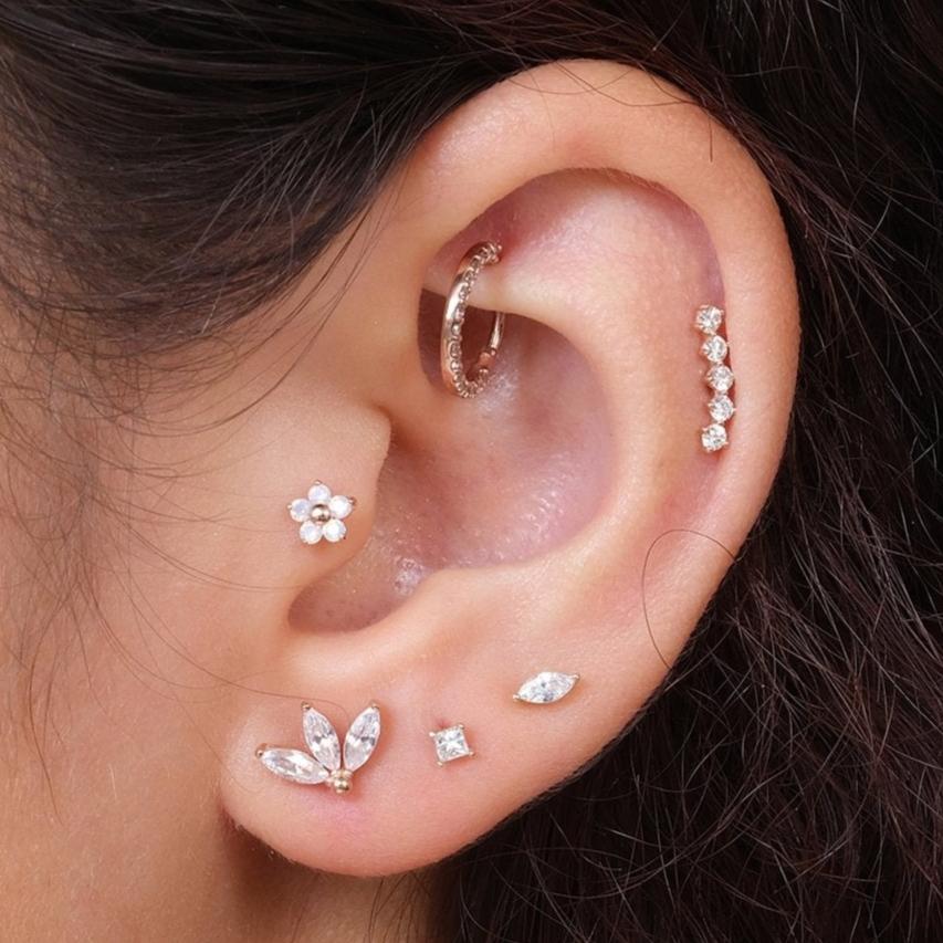 14K Rose Gold Marquise Gemstone Lotus Flat Back Stud Earrings - Elegant Jewelry for Women, Perfect for Weddings, Parties & Everyday Wear