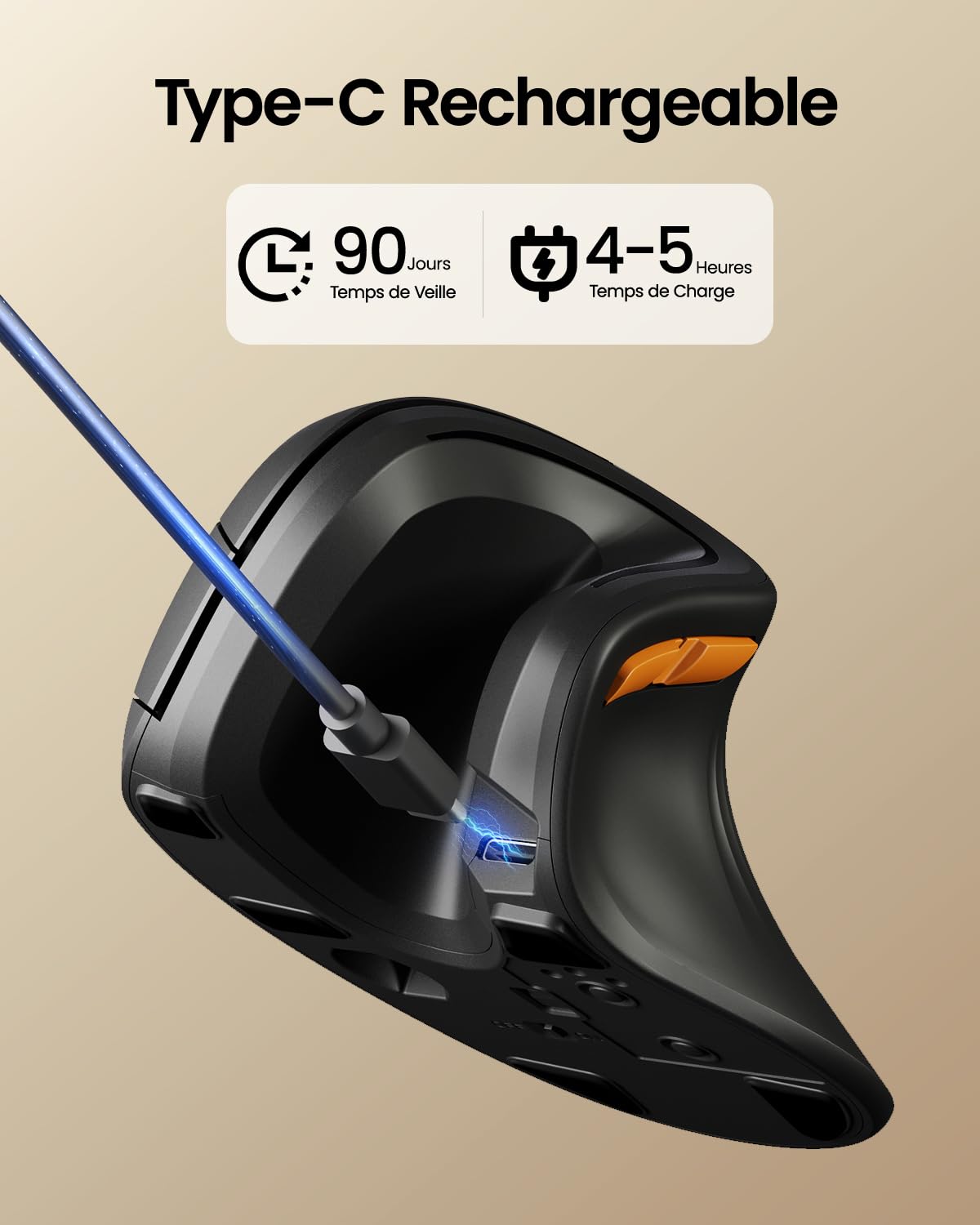 ProtoArc EM11 Wireless Ergonomic Mouse, Rechargeable Vertical Mouse with Bluetooth & USB for PC, Mac, iPad - Black - Perfect for Office & Home Use