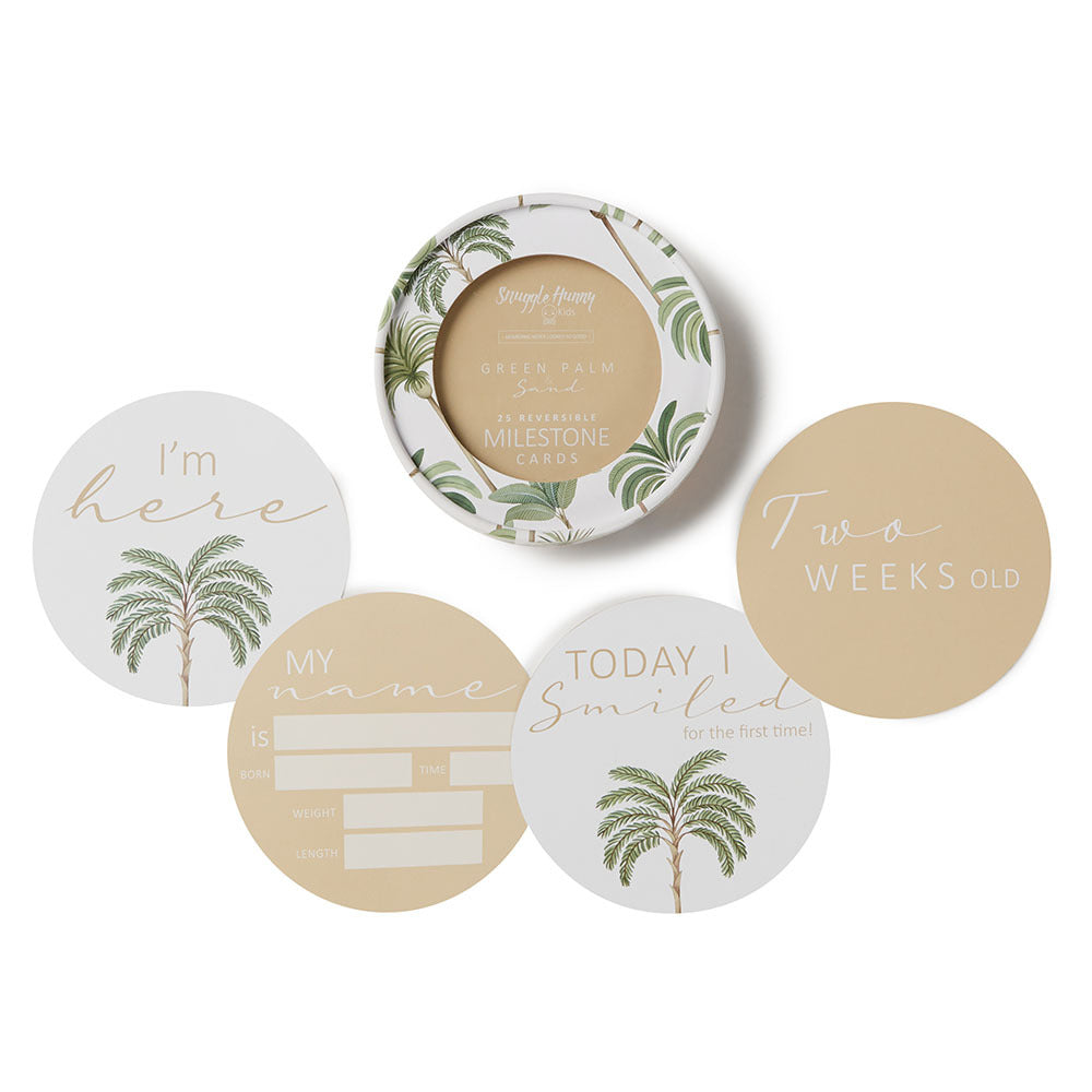 Snuggle Hunny Reversible Milestone Baby Cards - Green Palm & Sand Design | Perfect for Newborn Photography, Baby Showers & First Year Memories