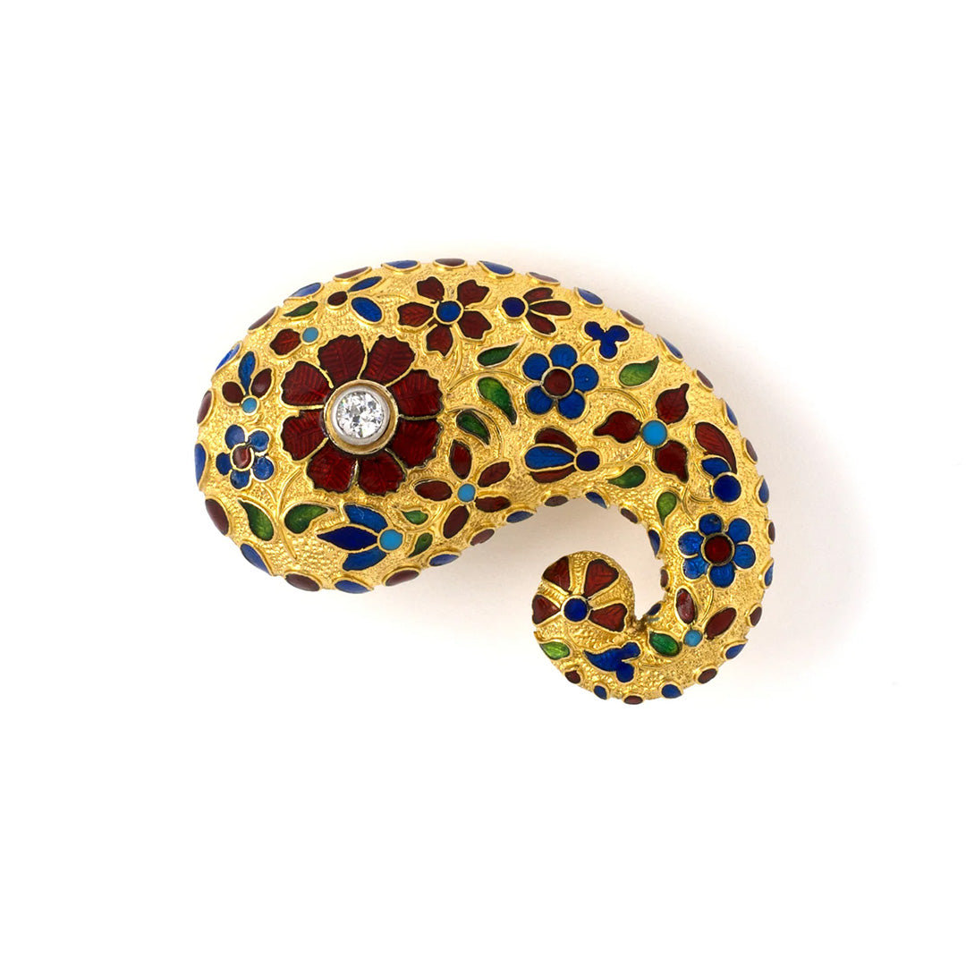 Antique Victorian Diamond & Enamel Cornucopia Brooch Pin - Vintage Jewelry for Women - Perfect for Weddings, Parties & Special Occasions