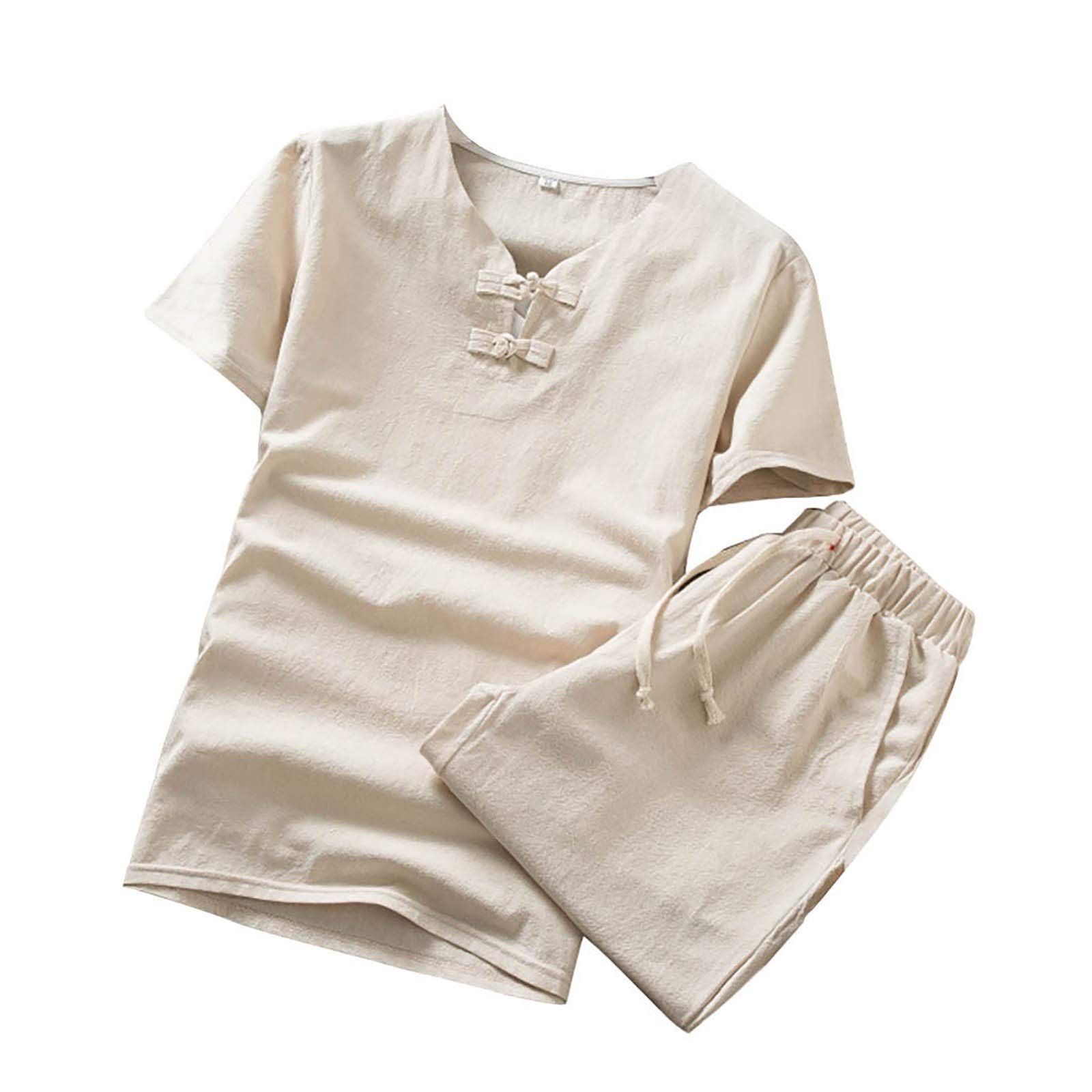 Women's Summer Two Piece Outfits - Casual Short Sleeve Cotton Hemp Sport Suit Sets | Comfortable Lounge Wear for Yoga, Beach & Everyday Outfits