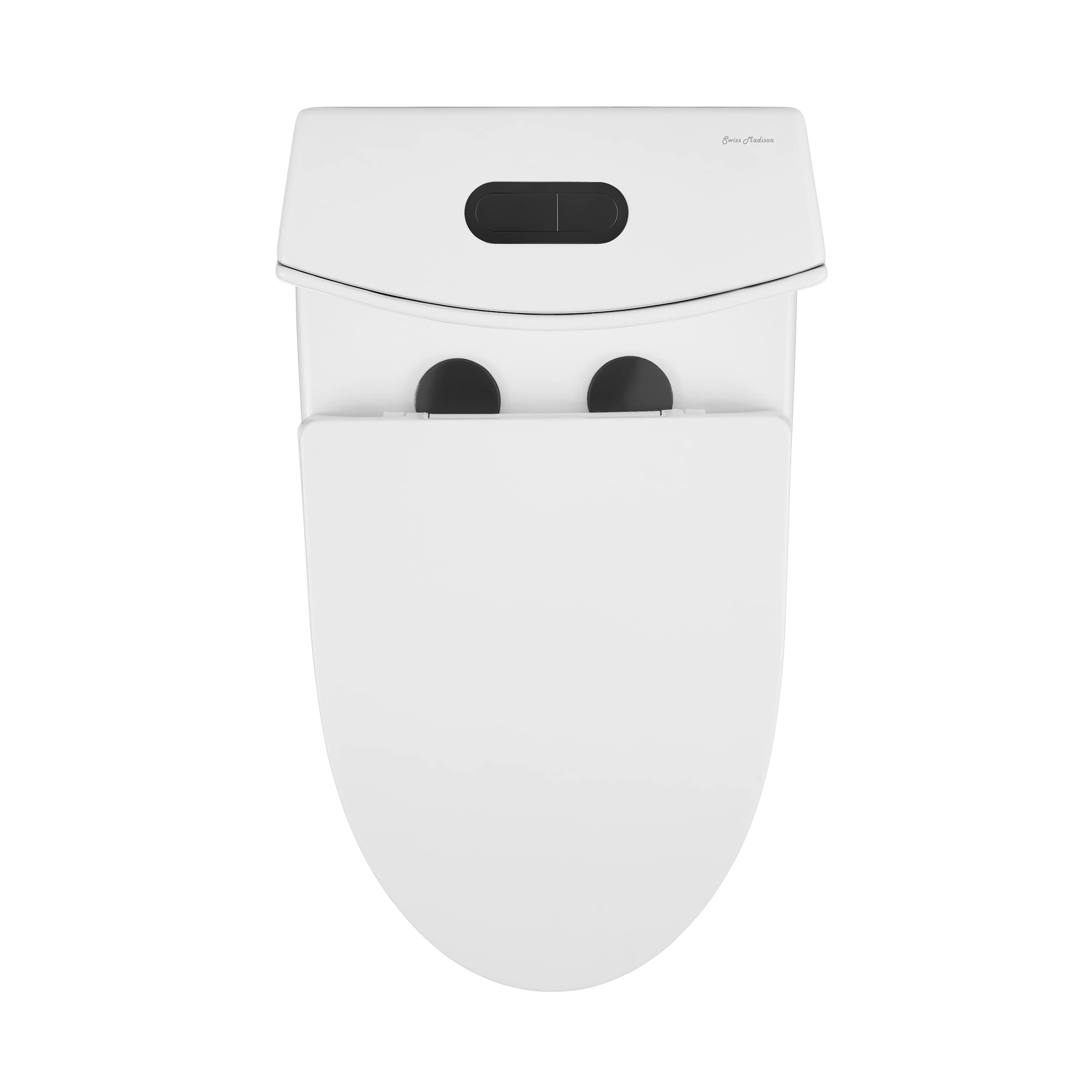 Swiss Madison St. Tropez SM-1T254HB Elongated One-Piece Toilet with Vortex Dual-Flush 1.1/1.6 GPF, Comfort Height Chair Seat, ADA Compliant, Glossy White Finish & Black Hardware - Perfect for Modern Bathrooms & Water-Efficient Homes