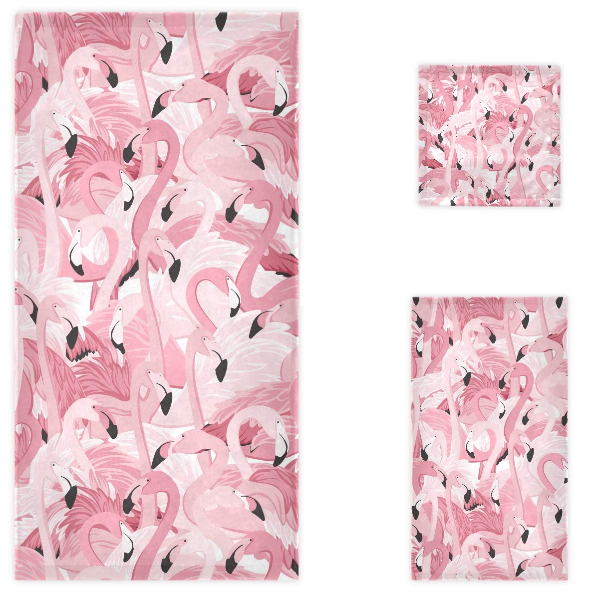Tropical Pink Flamingos Pattern Soft Luxury Bath Towel Set - 3 Piece (Bath Towel, Hand Towel, Washcloth) for Bathroom, Spa, Hotel & Gym | Ultra Absorbent & Decorative | Perfect for Beach House, Poolside & Boho Home Decor