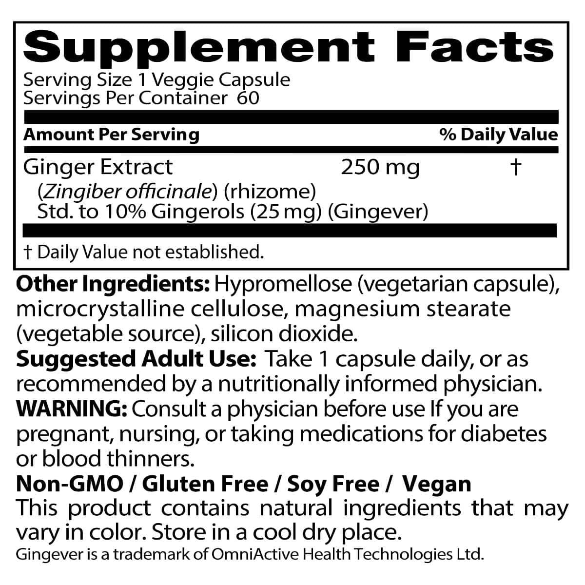 Doctor's Best High Potency Ginger 250mg - 60 Vegan Capsules for Digestive Support & Motion Sickness Relief - Natural Nausea Remedy for Travel & Morning Wellness