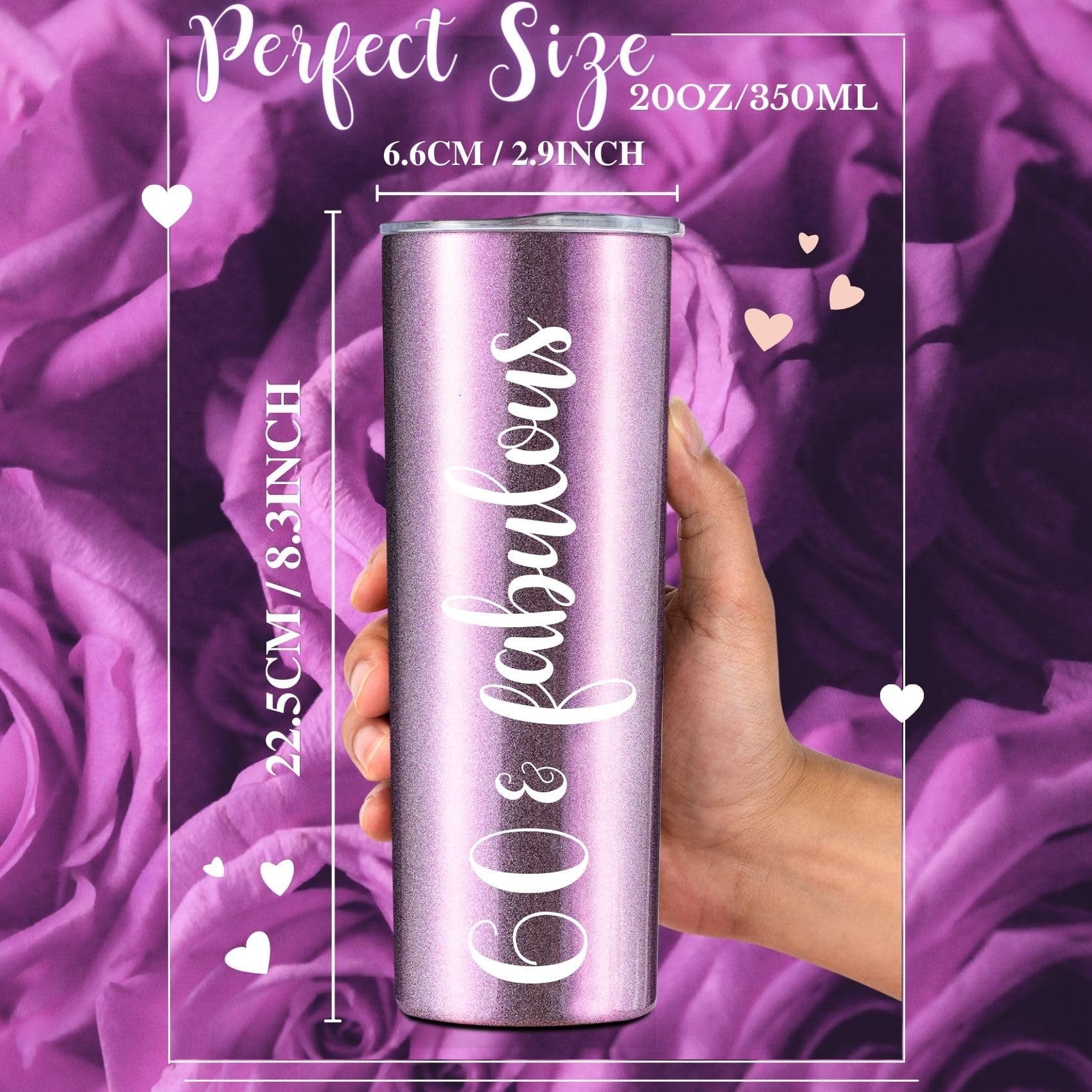 Onebttl 60th Birthday Gifts for Women - 20Oz Stainless Steel Tumbler in Purple | Elegant & Fabulous 60th Birthday Present for Mom, Grandma, Wife | Perfect for Coffee, Tea & Daily Hydration