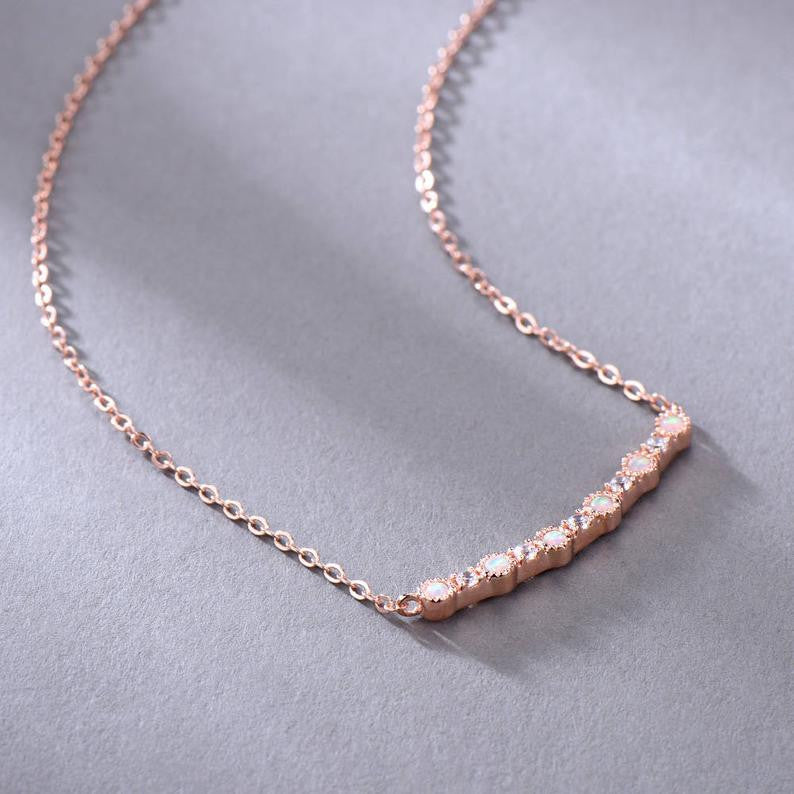 Opal Pendant Necklace with Moissanite - Silver, Rose Gold Plated, 14K or 18K - 14 Inch Chain - Elegant Jewelry Gift for Women, Perfect for Weddings, Anniversaries & Special Occasions