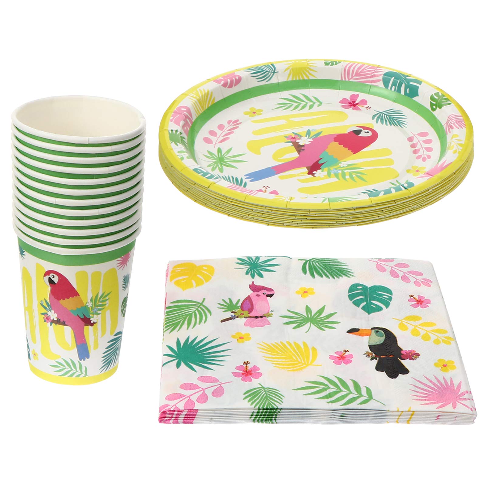 PRETYZOOM 36-Piece Hawaiian Party Tableware Set - Disposable Paper Plates, Cups & Napkins for Luau, Beach & Tropical Themed Parties - Perfect for Summer BBQs, Pool Parties & Hawaiian Birthday Celebrations