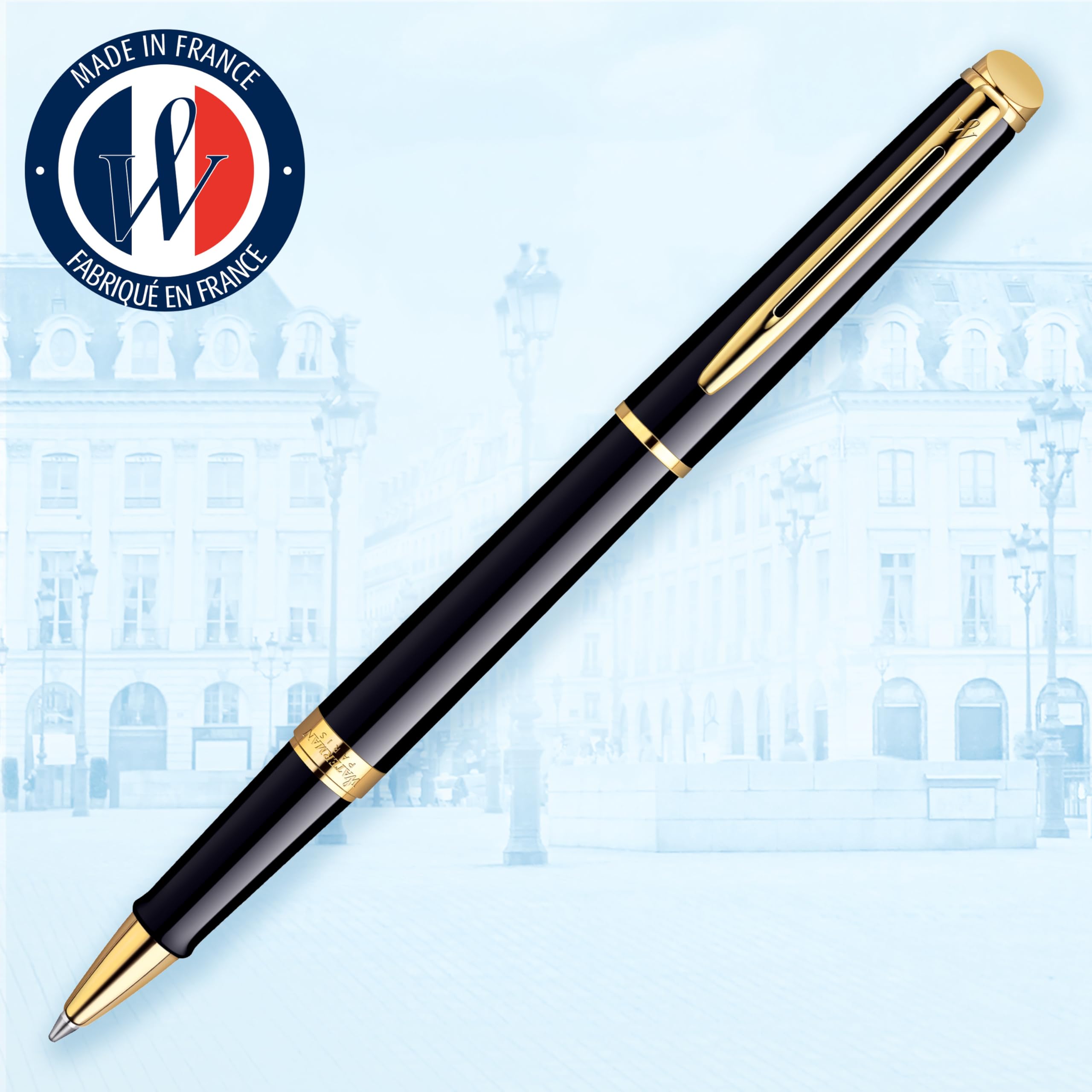 Waterman Hémisphère Rollerball Pen - Gloss Black with 23k Gold Trim, Fine Point Black Ink, Gift Box - Premium Writing Instrument for Business, Gifts & Everyday Use