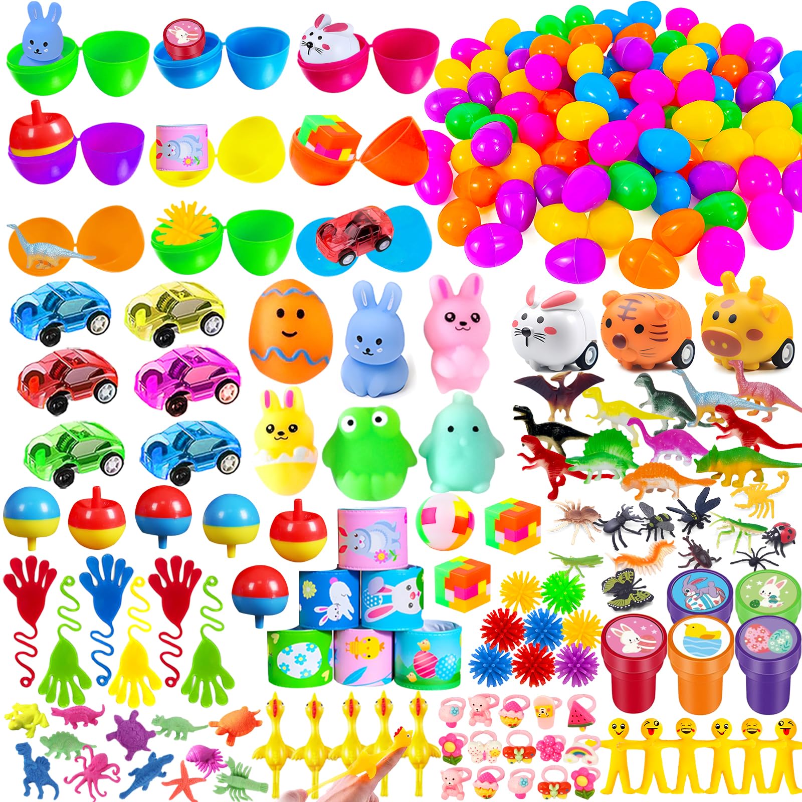 GOAUS 240-Piece Prefilled Easter Eggs with 120 Small Toys - Ready-to-Use Easter Egg Hunt Party Favors, Basket Stuffers & Kids Prizes for Easter Celebrations, Birthday Parties & Classroom Activities