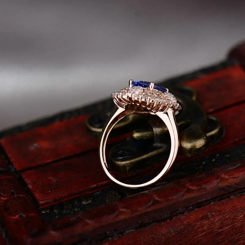 18K Rose Gold Blue Tanzanite & Diamond Ring for Women - Elegant Anniversary Jewelry Gift for Wife, Engagement, Wedding, Valentine's Day & Special Occasions