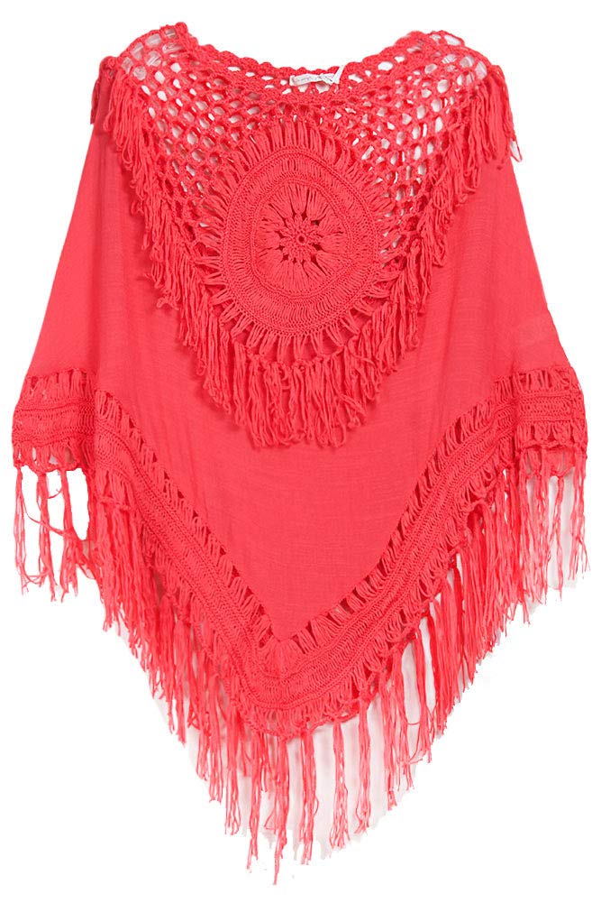 ScarvesMe Crochet Poncho with Fringe - Women's Boho Chic Knitted Shawl Wrap for Fall & Winter - Perfect for Casual Outings, Beach Cover-Up, and Festival Fashion