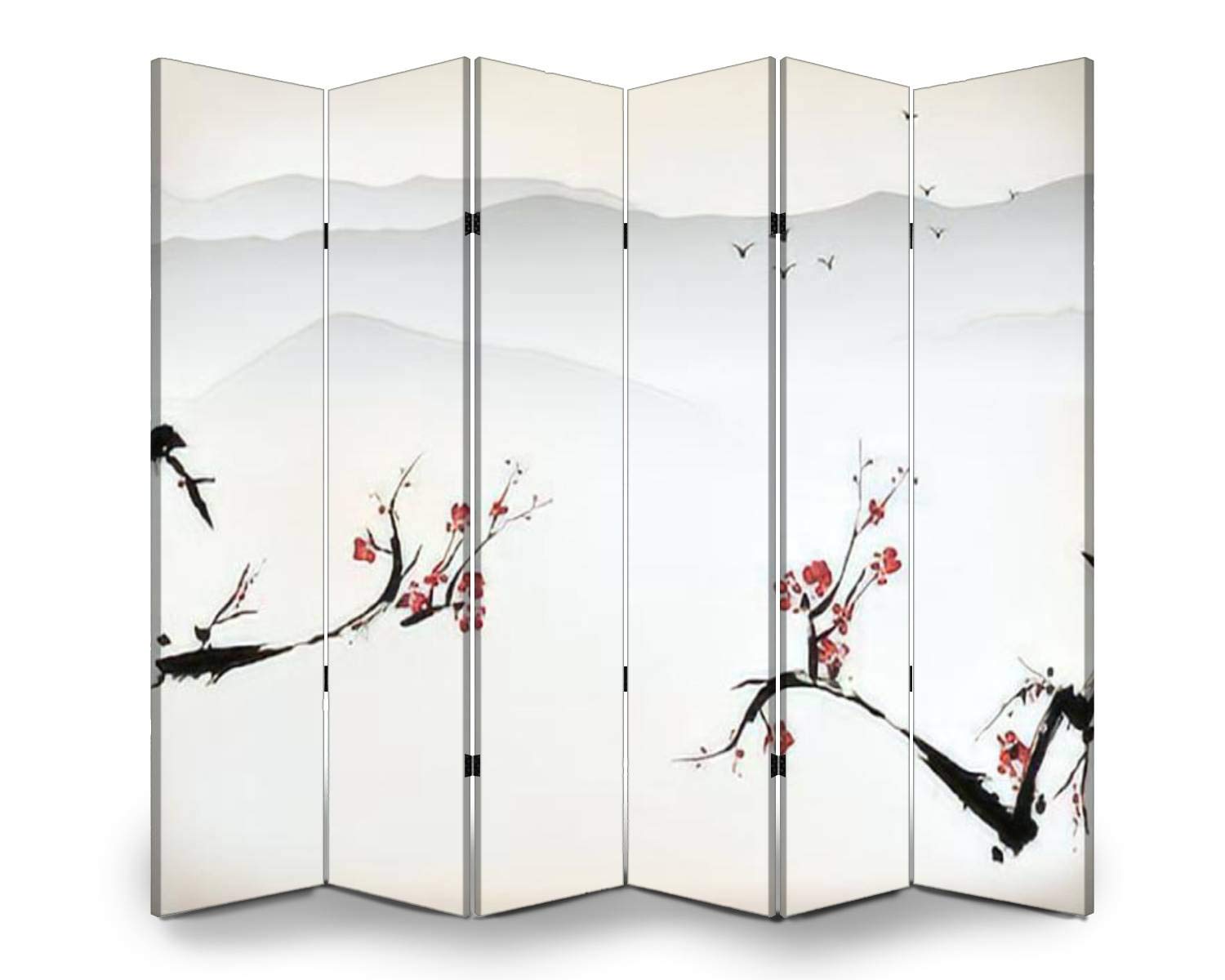 APED DECOR 6-Panel Wooden Room Divider with Chinese Painting Design - Folding Privacy Screen, Dual-Sided Canvas Partition for Home & Office - Perfect for Living Room, Bedroom, and Studio Decor